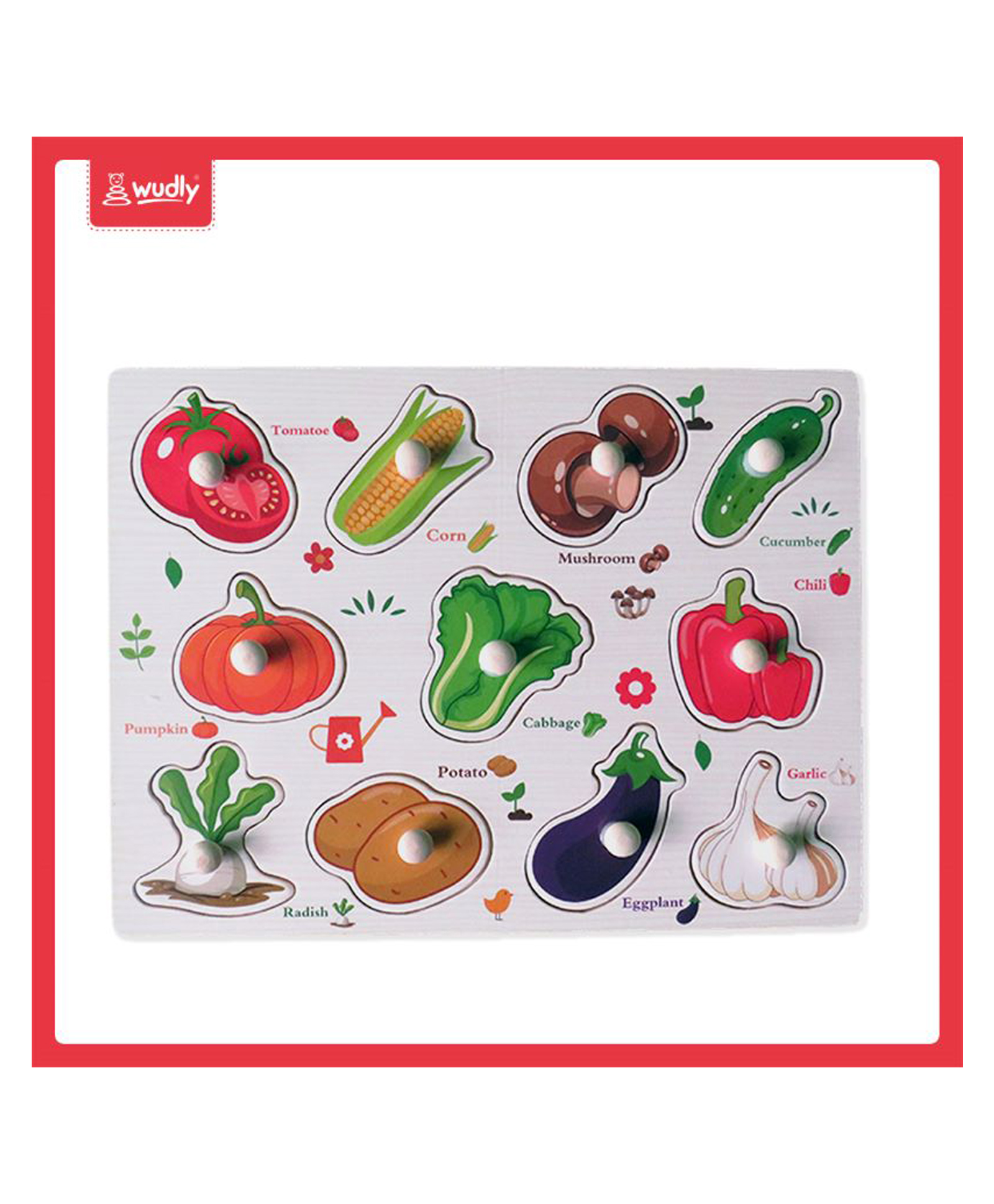 Wudly - Wooden Vegetables Learning Knob Puzzle with White Board-picture-40