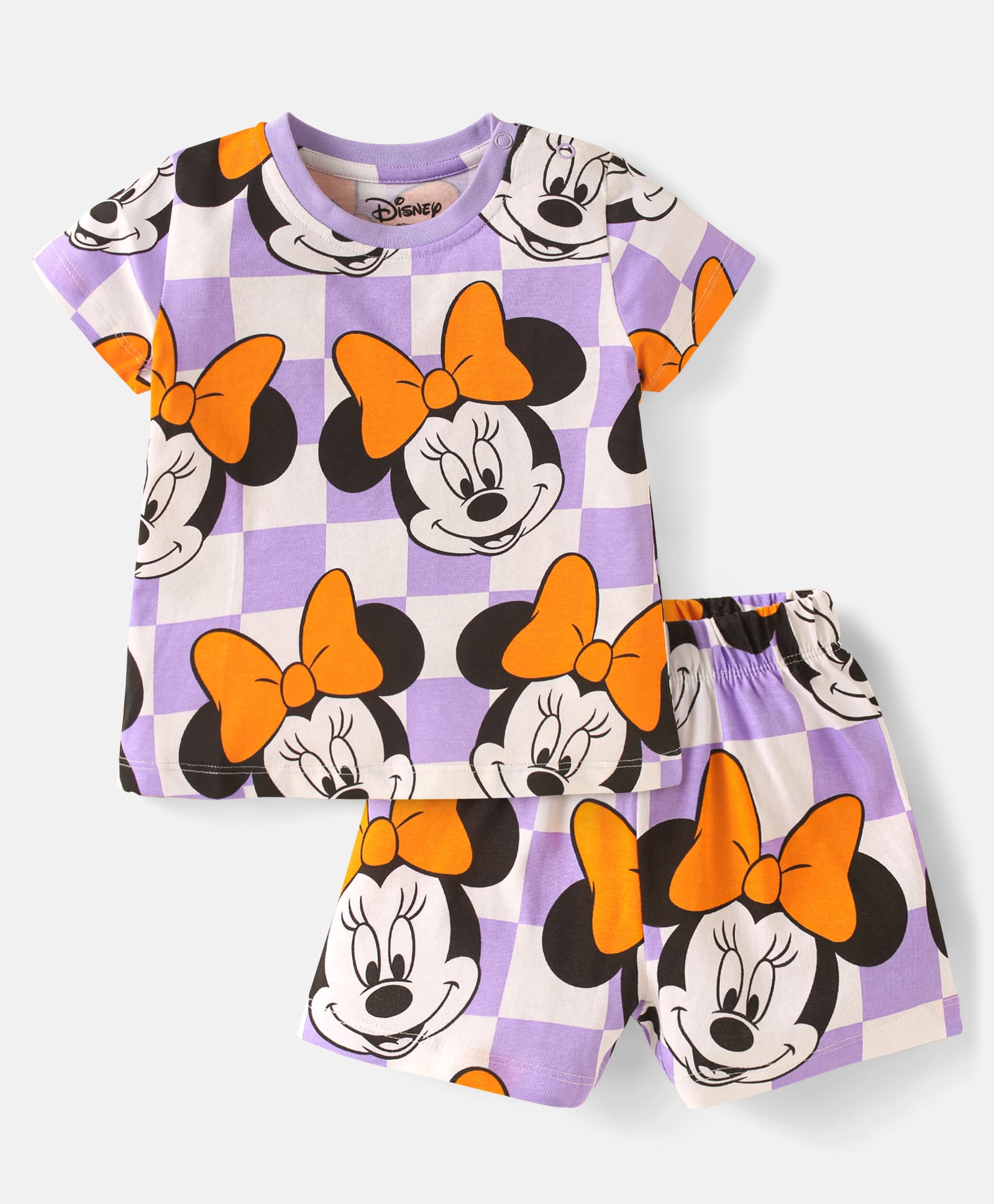 Babyhug Disney Single Jersey Knit Half Sleeves Shorts Night Suit With Minnie Mouse Print - White-picture-10