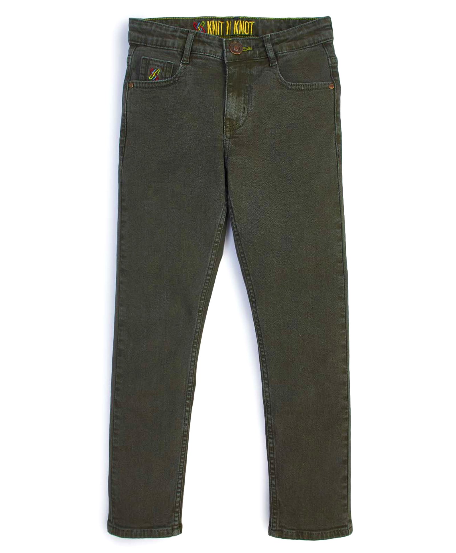 Knit N Knot Denim Solid Stretchable Jeans - Olive Green-picture-22