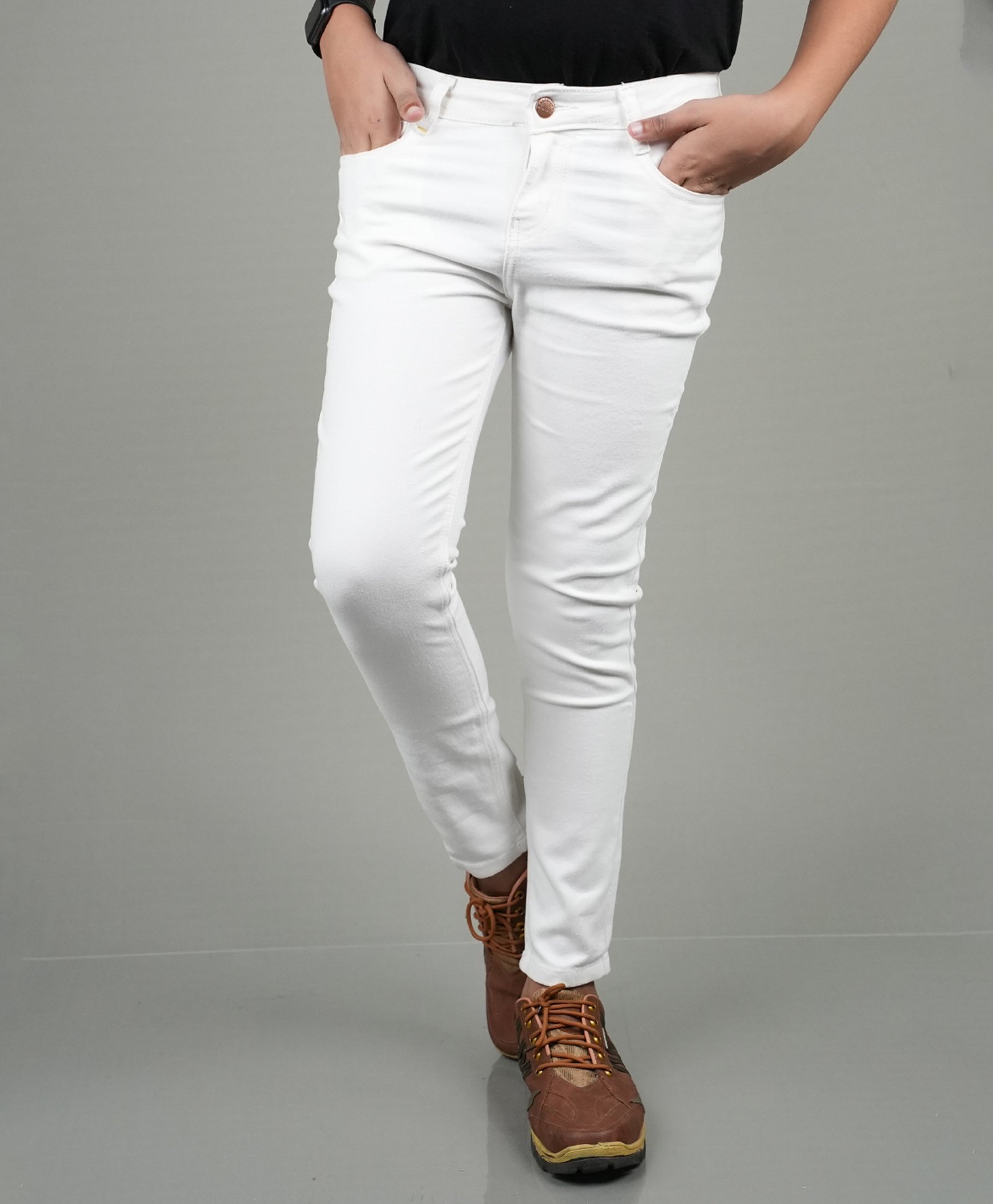 Knit N Knot Denim Solid Stretchable Jeans - White-picture-10