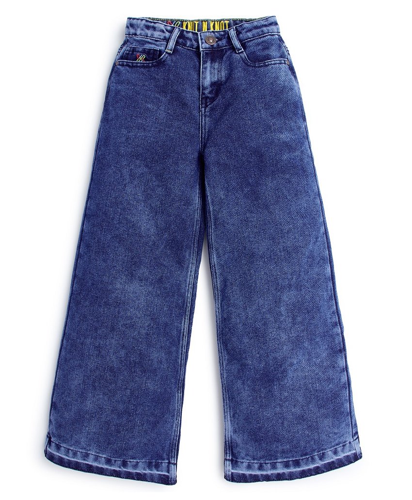 Knit N Knot Denim Mild Washed Wide Leg High Waist Jeans - Navy Blue-picture-41