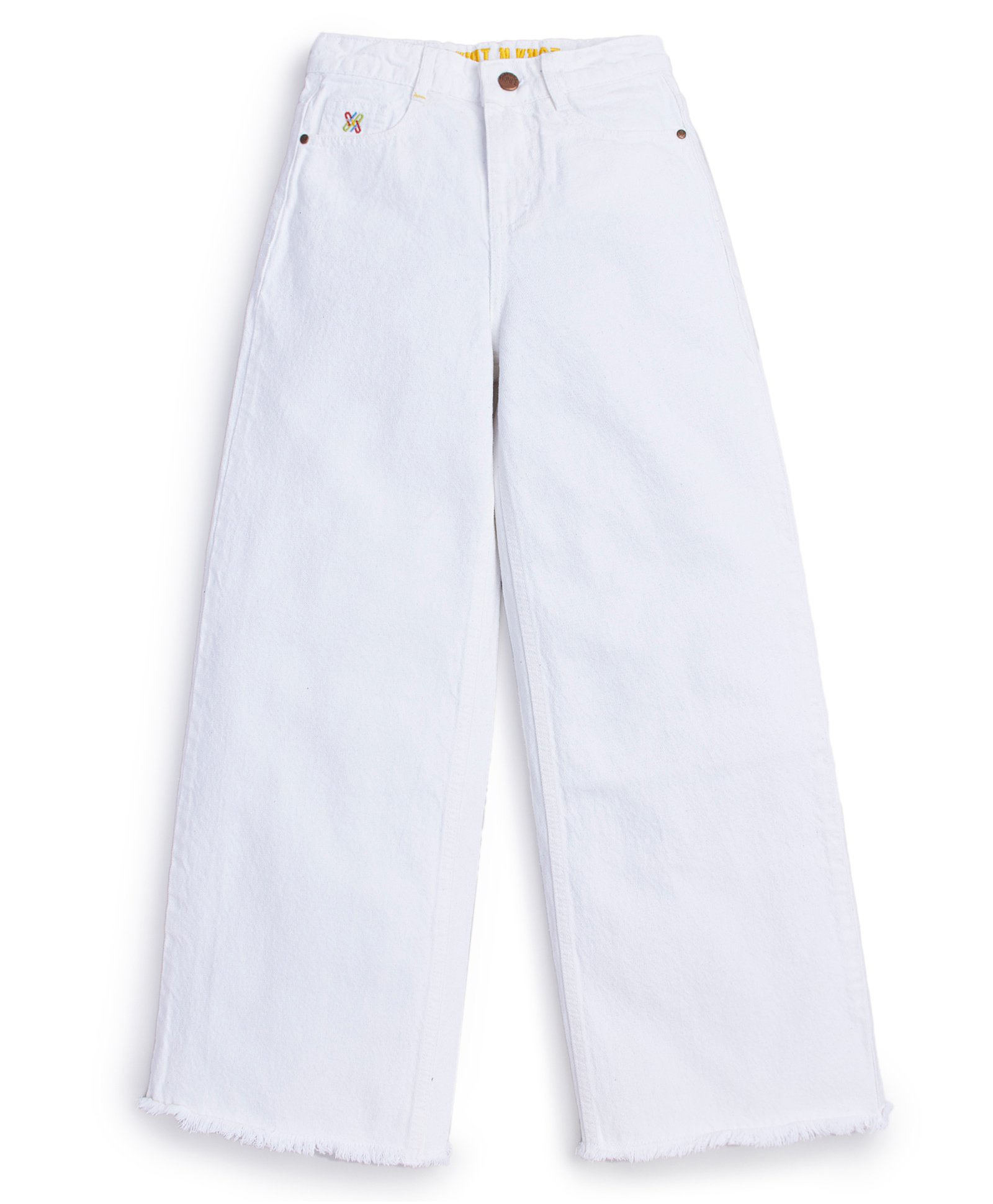 Knit N Knot Denim Solid High Waist Wide Leg Jeans - White-picture-24