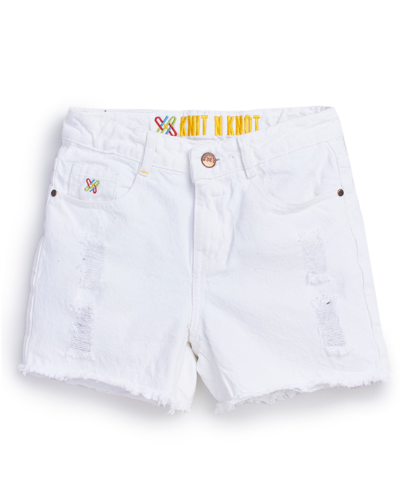 Knit N Knot Denim Distressed Shorts - White-picture-45