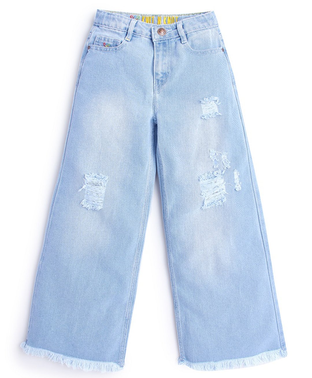 Knit N Knot Denim High Waist Mild Washed Distressed Jeans - Light Blue-picture-19
