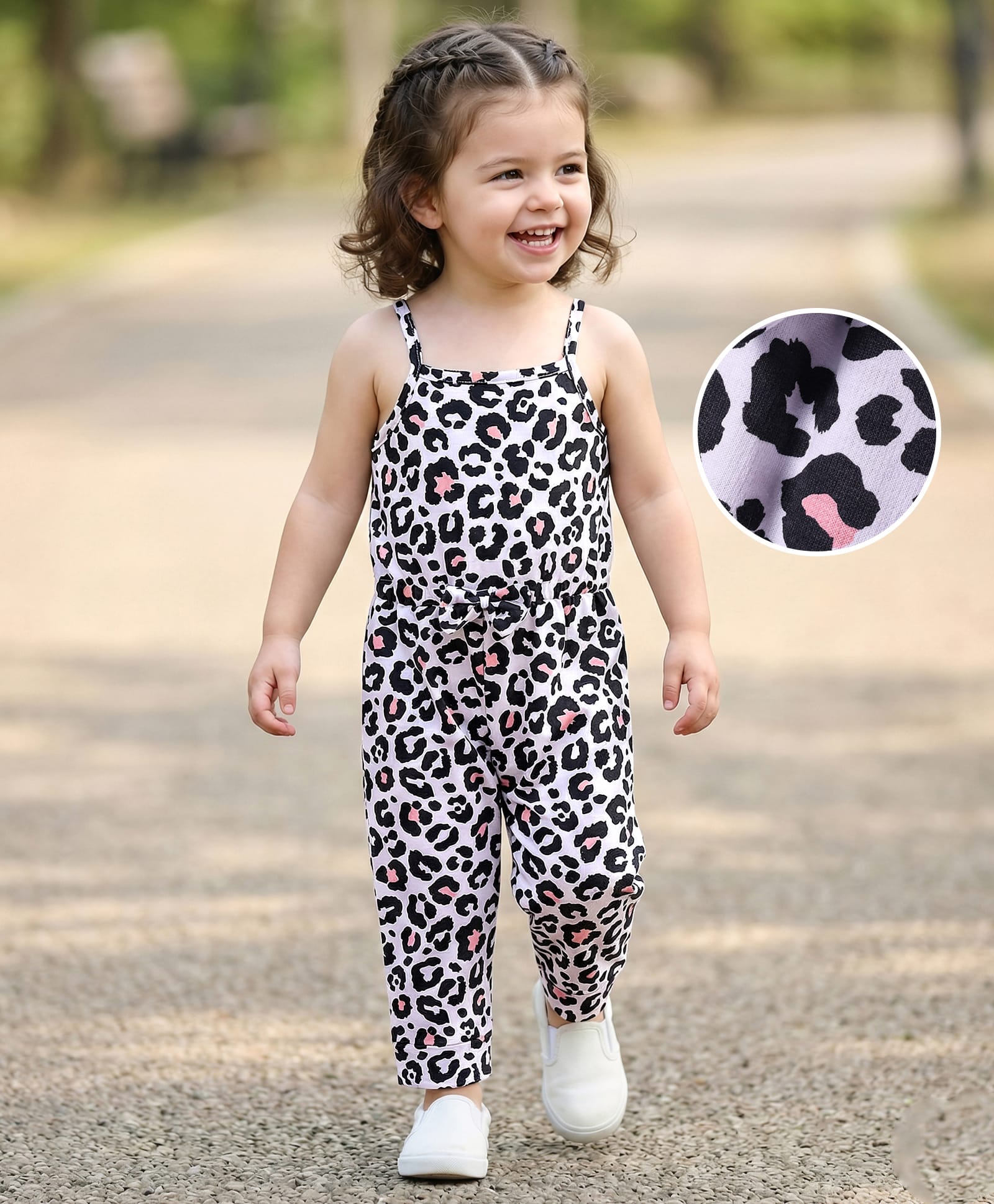 Mark & Mia Cotton Knit Sleeveless Jumpsuit with Cheetah Print - White