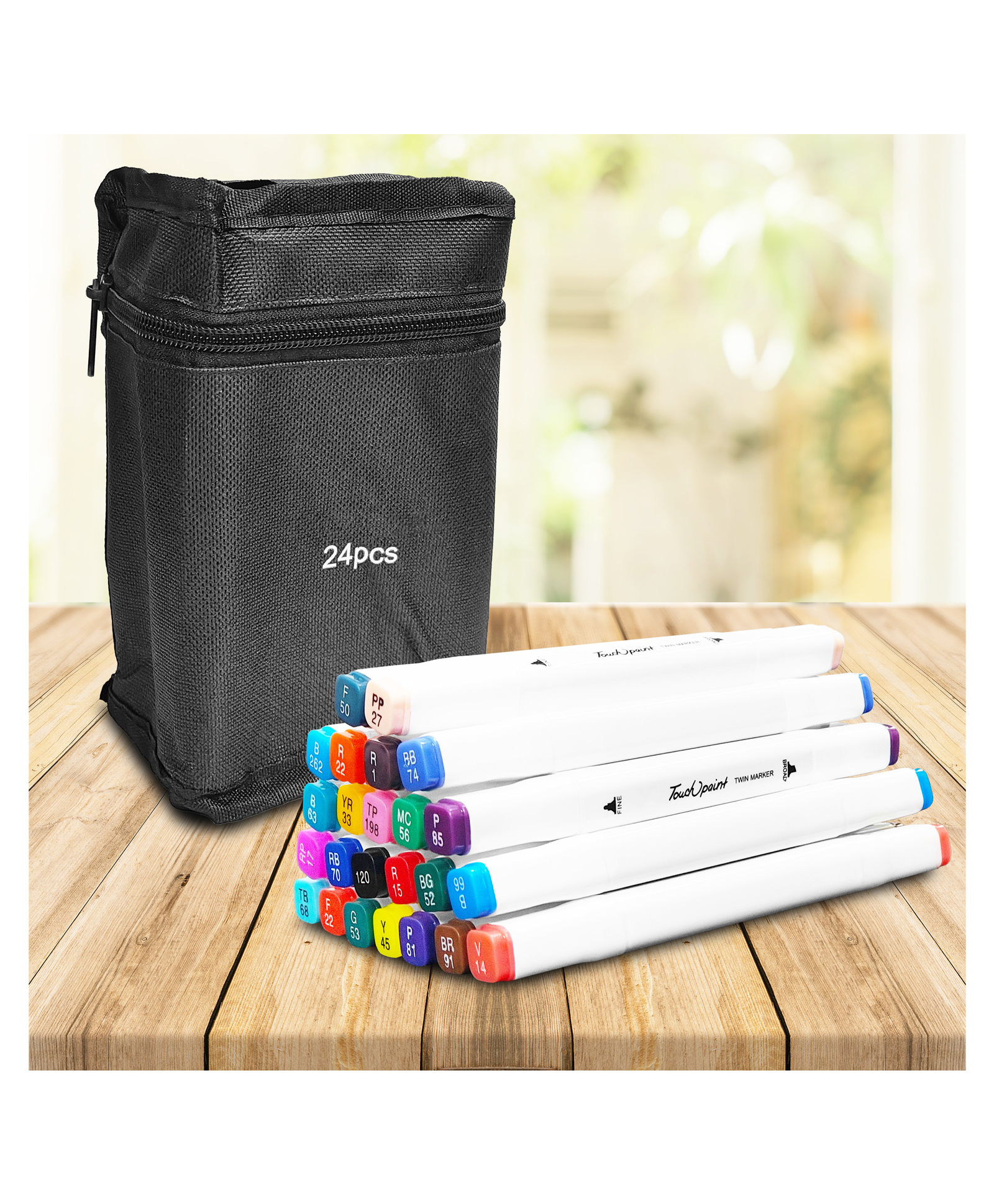 VGRASSP 24 PCs Dual Tip Sketch Pen Cum Highlighter Toy For Kids With Zipper Carry Case - Colorful Markers For Drawing, Coloring And Sketching - Color As Per Stock-image-32