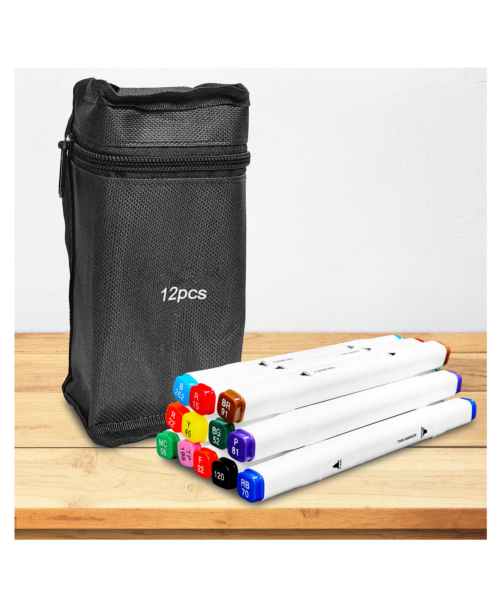 VGRASSP 12 PCs Dual Tip Sketch Pen Cum Highlighter Toy For Kids With Zipper Carry Case - Colorful Markers For Drawing, Coloring And Sketching - Color As Per Stock-picture-13