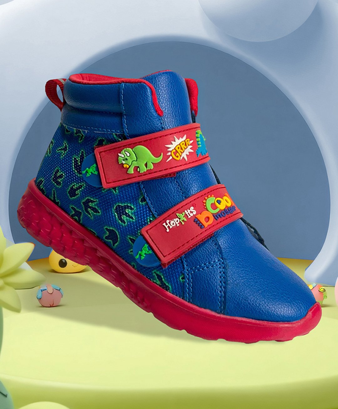 Hopits Abstract Designed & Dinosaur Applique Detailed Sneakers With Velcro Closure - Blue-image-44