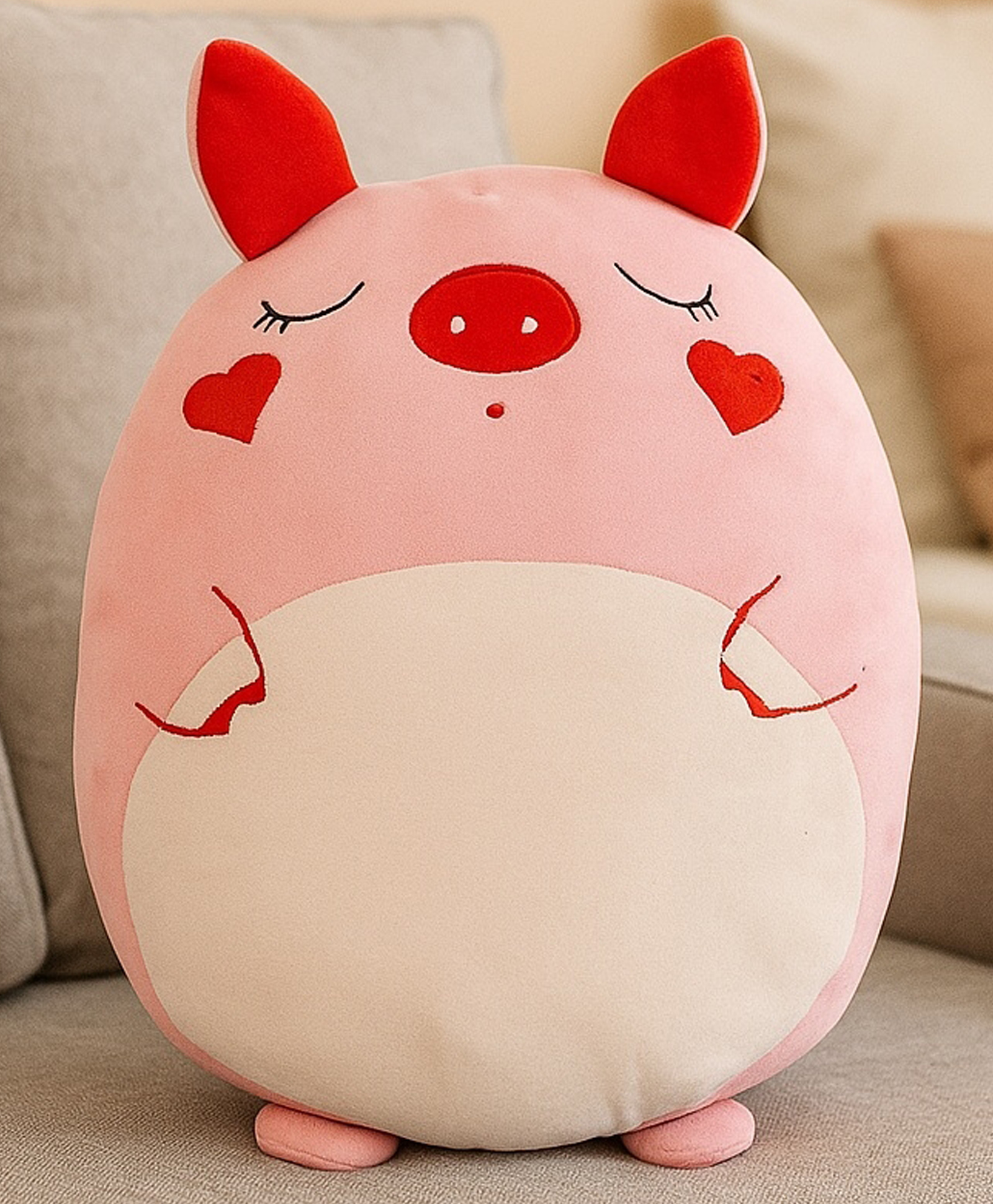 GoldenHub Plush Pig Cushion Pink and Red, Decorative Stuffed Animal Pillow Soft Toy - Height 45 cm-image-21