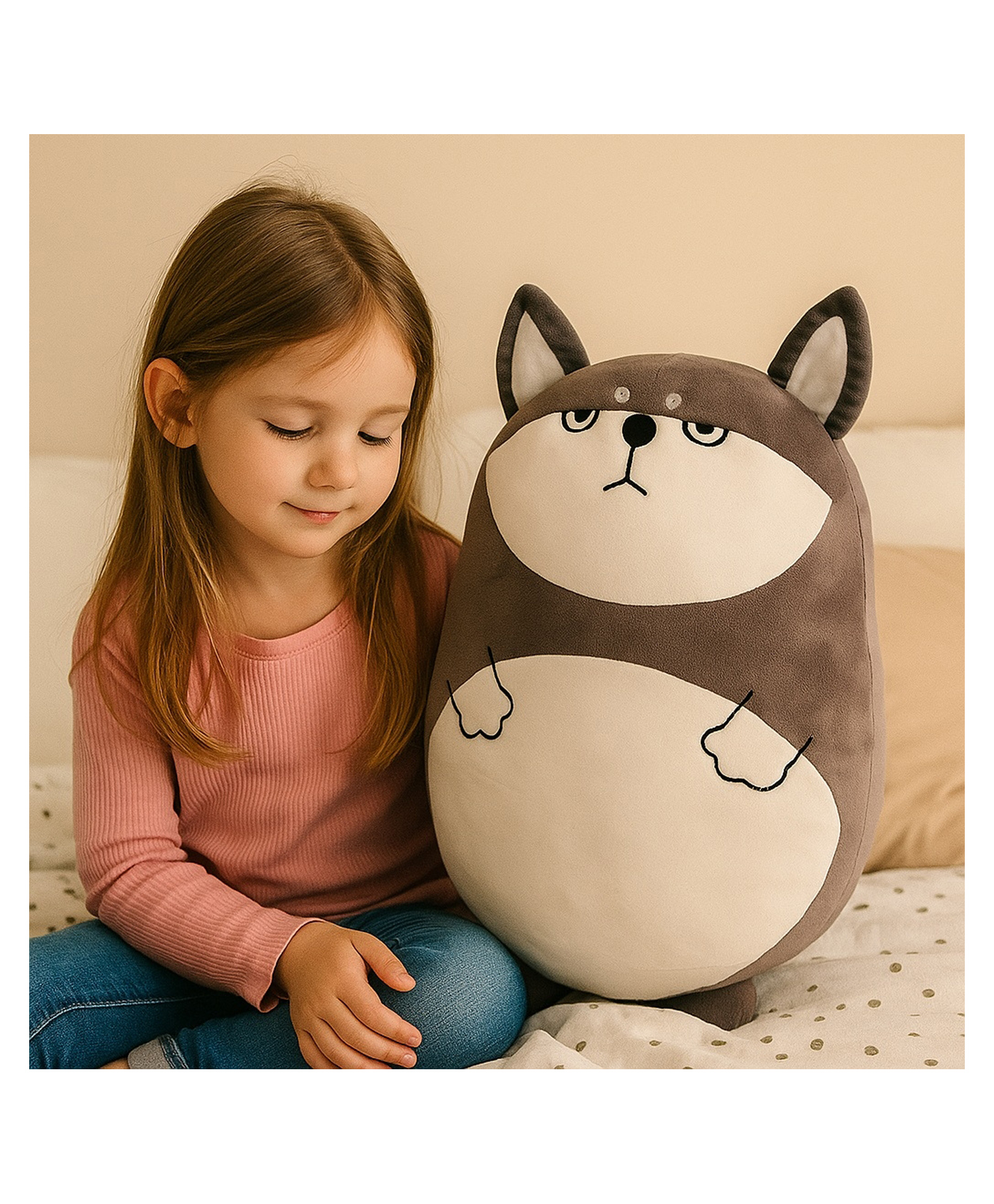 GoldenHub Plush Dog Cushion Grey and White Soft Toy - Height 45 cm-picture-44