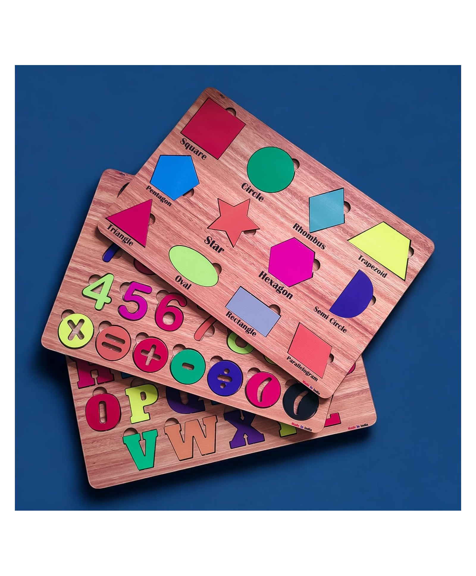 Fiddlys Wooden Educational Puzzle, Alphabet Shapes and Numbers Learning Toy (Alpha+Number+Shapes)-image-34