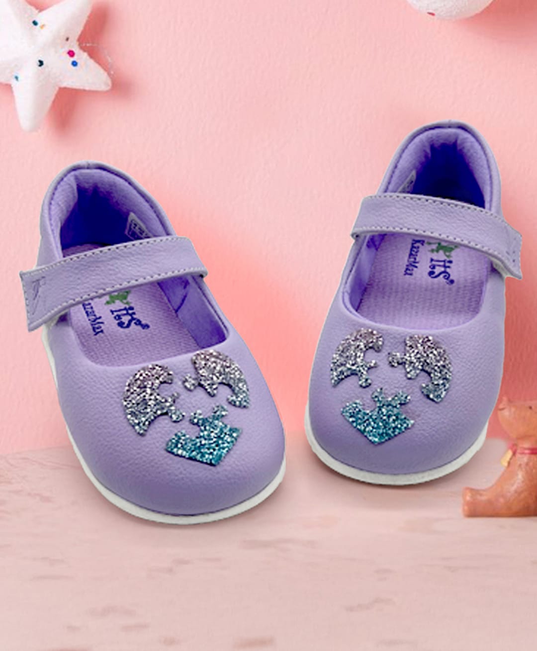 Hopits Beads Embellished Heart Shaped Puzzle Designed Mary Jane Ballerinas - Lavender-image-28