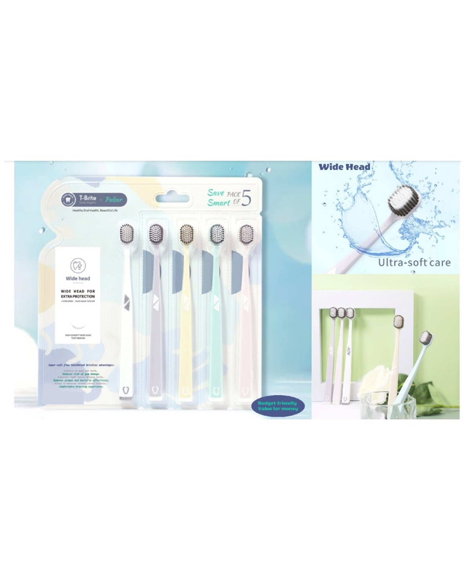Sanjary Manual Toothbrush super soft fine bristles easy to move around curved For kids pack of 5 color design may vary-image-26
