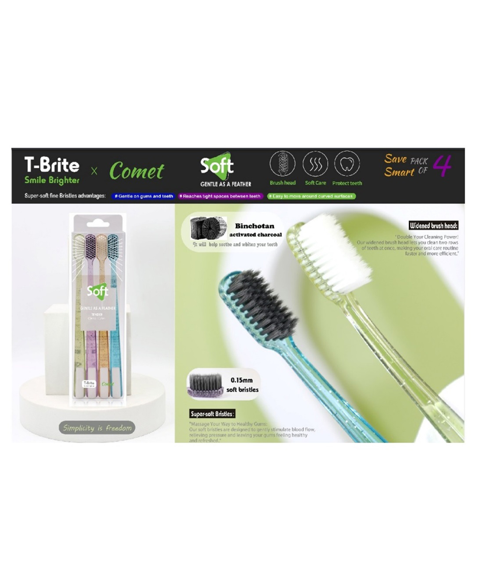 Sanjary Manual Toothbrush super soft fine bristles easy to move around curved For kids pack of 4 color design may vary-image-25
