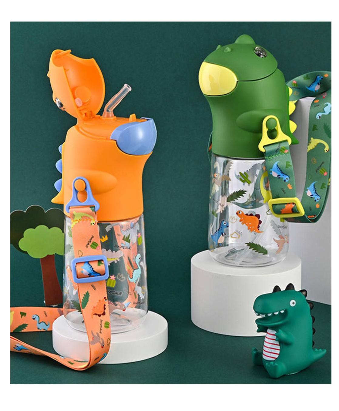 Sanjary Dinosaur Shape Plastic Water sipper Bottle for kids color design may vary - 560 ml-image-39