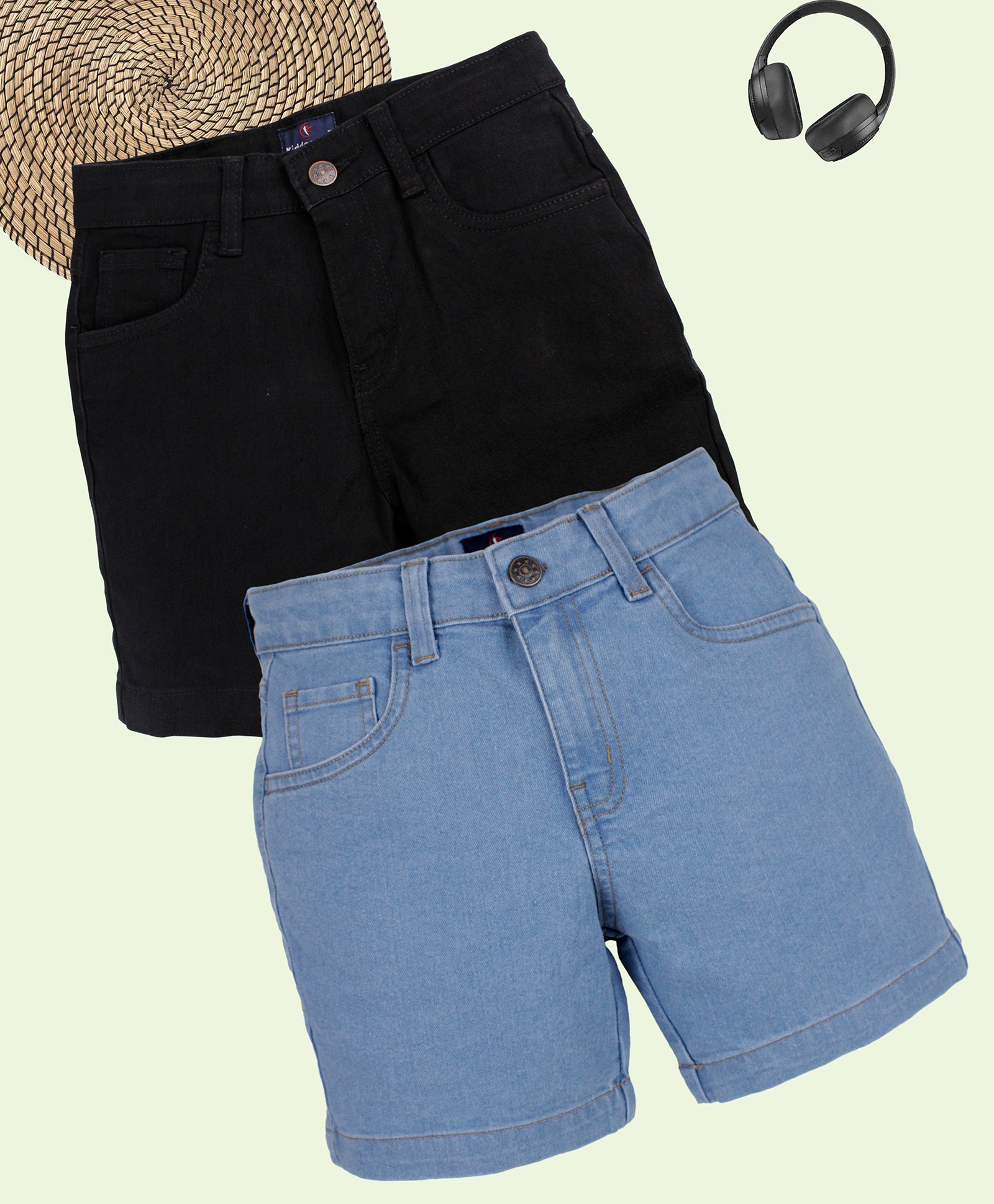 Kiddopanti Pack Of 2 Solid Shorts - Black & Light Blue-picture-23