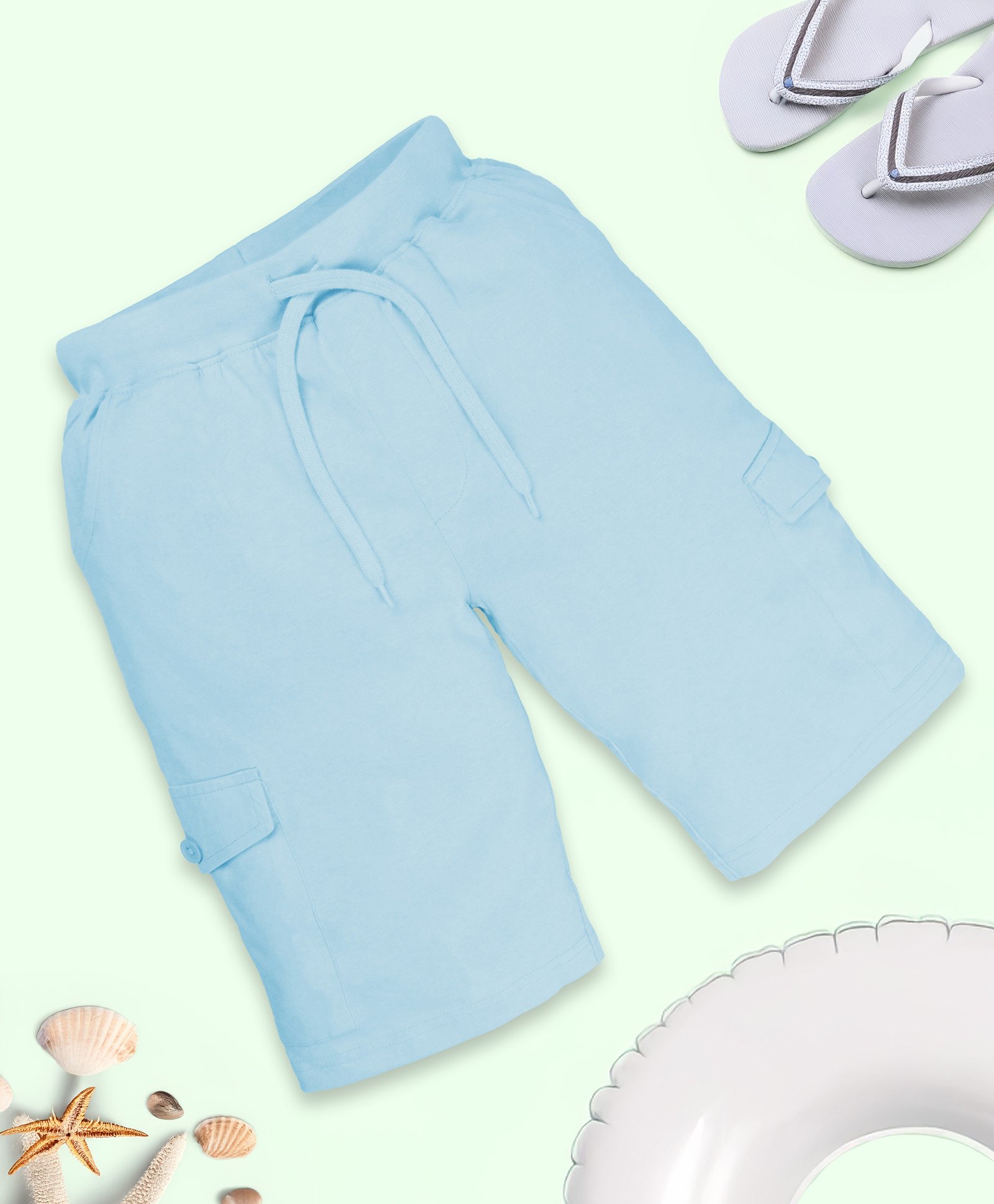 Kiddopanti Solid Pocket Detailed Cargo Shorts - Light Blue-picture-28