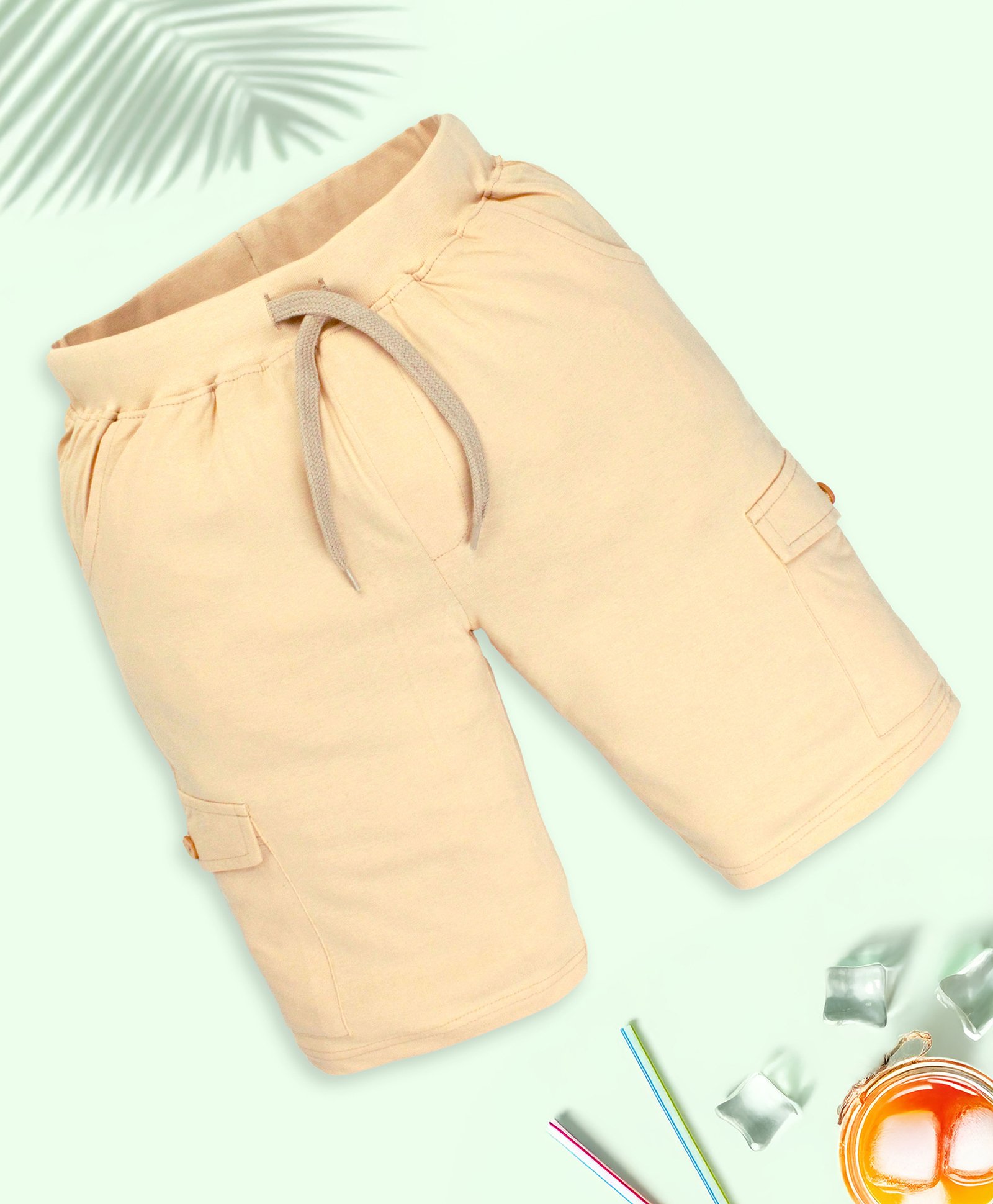 Kiddopanti Solid Pocket Detailed Cargo Shorts - Light Sand-picture-13