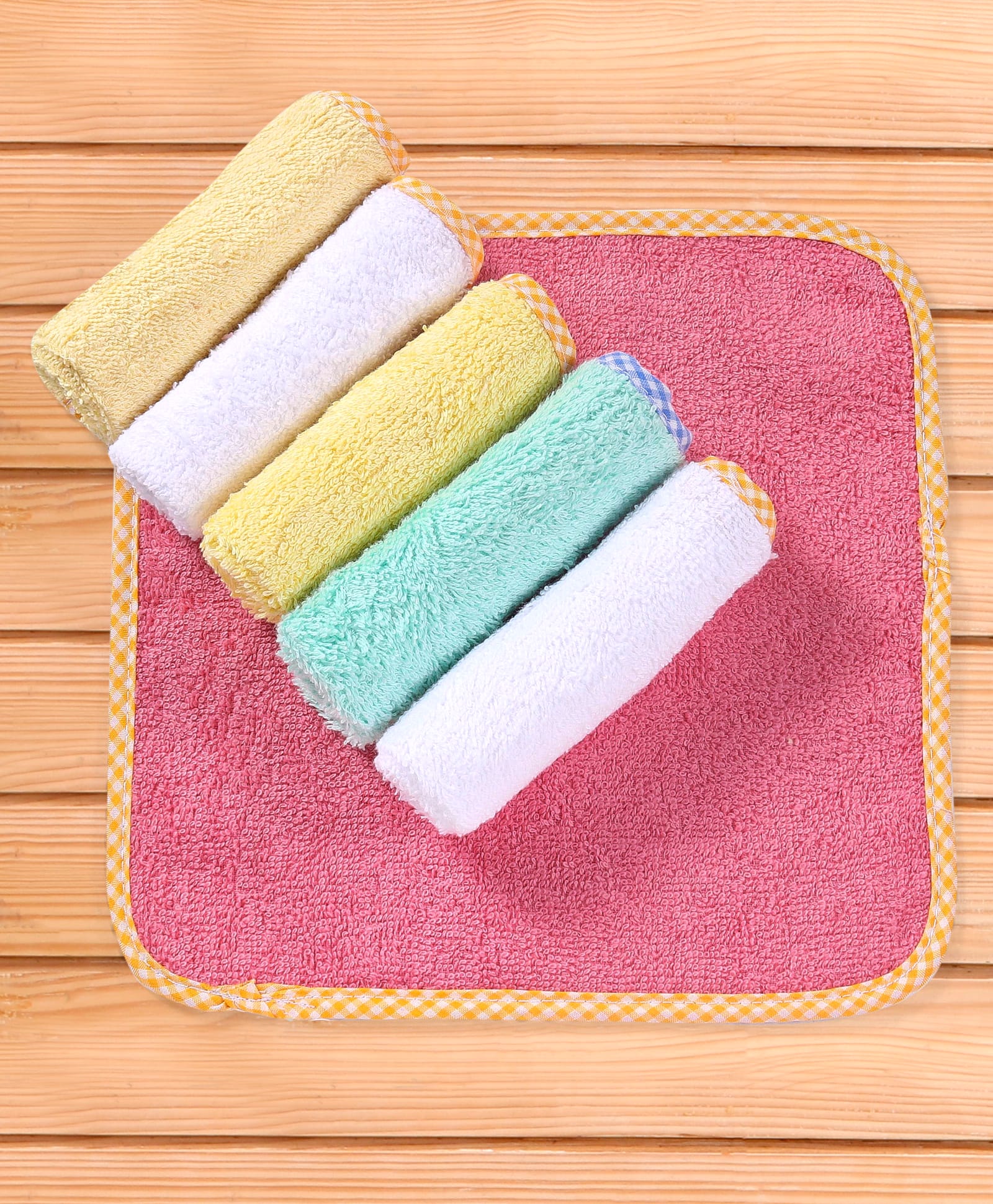Babyhug Terry Knit Solid Wash Cloths Pack of 6 L 25 x B 25 cm - Multicolor-image-20