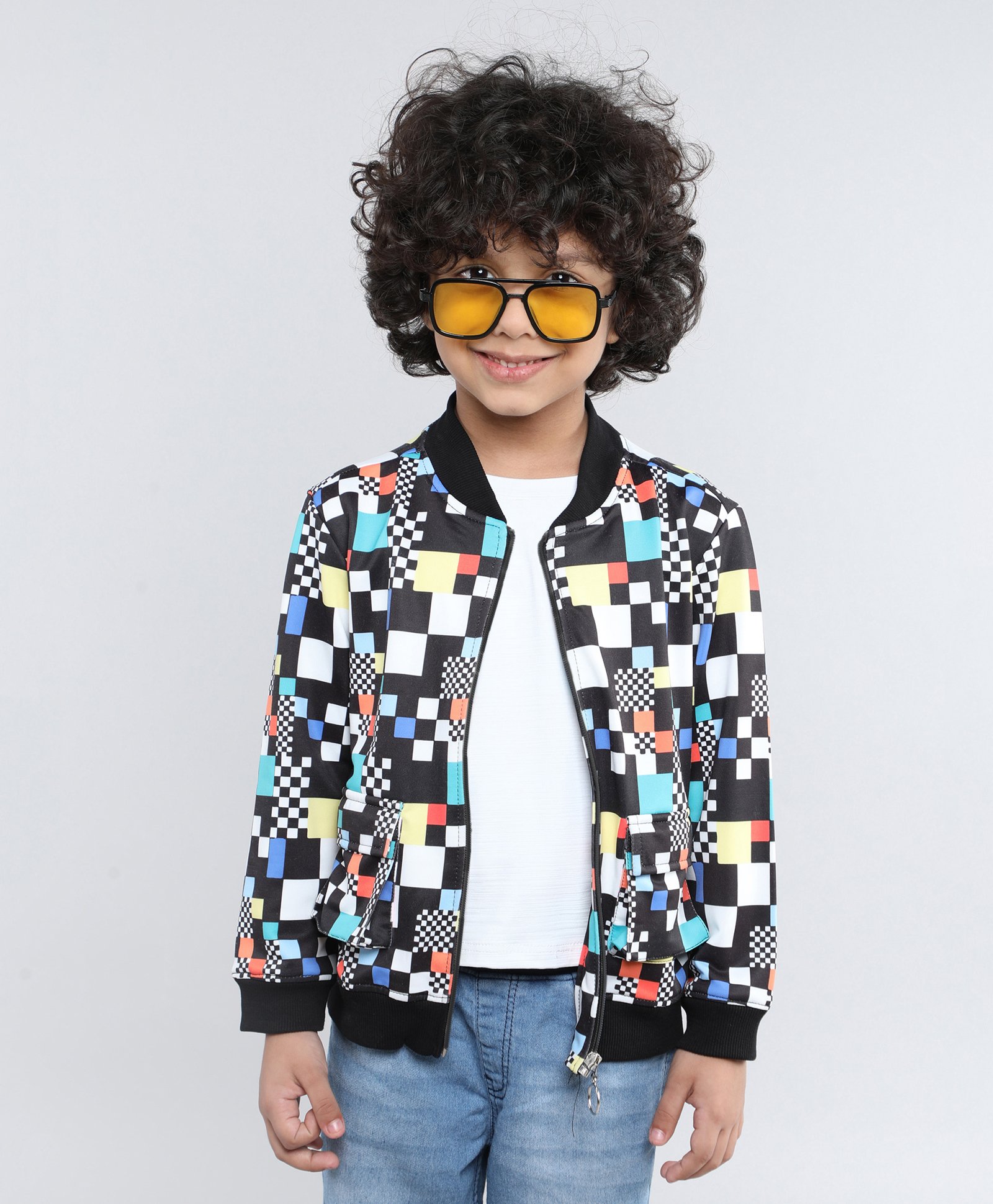 Taffykids Looper Full Sleeves Checked Jacket With Attached Tee - Multi Colour-picture-10