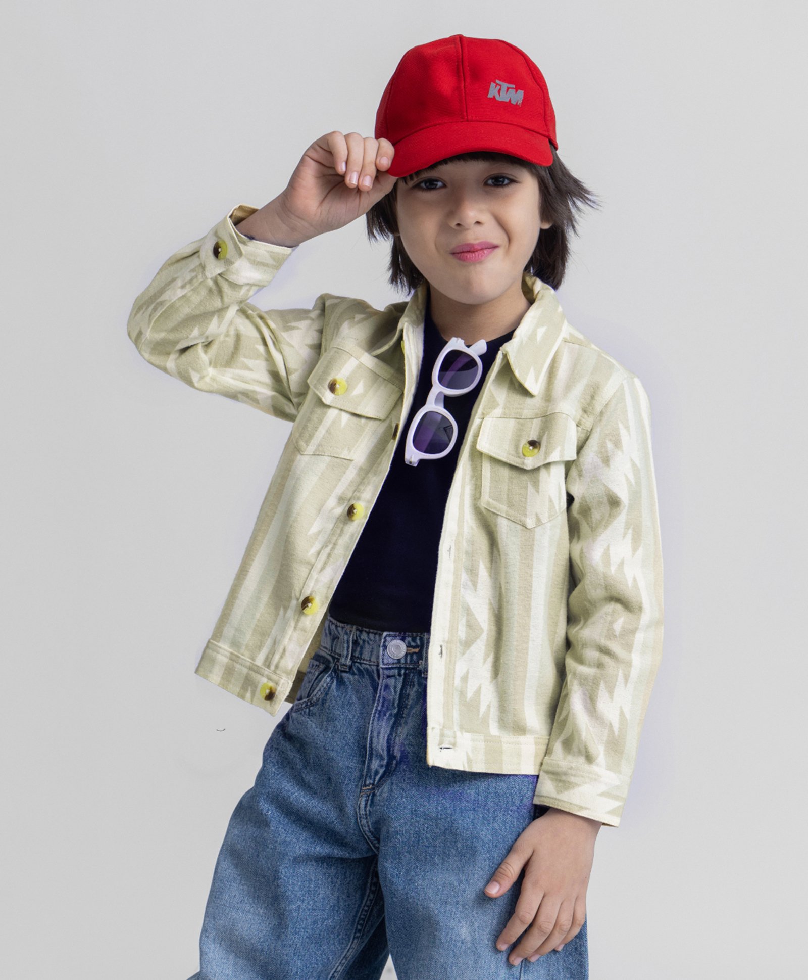 Taffykids 100% Cotton Full Sleeves Abstract Printed Jacket - Beige-image-31