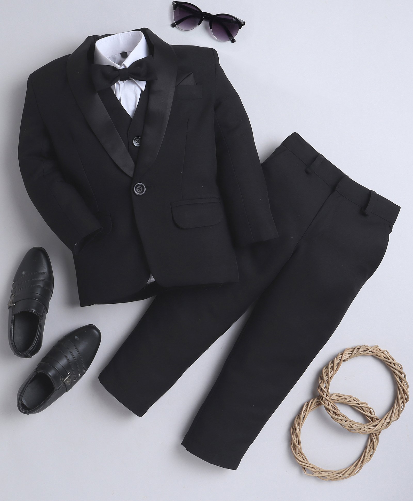 Jeet Ethnics Full Sleeves Solid 4 Piece Party Suit Set - Black