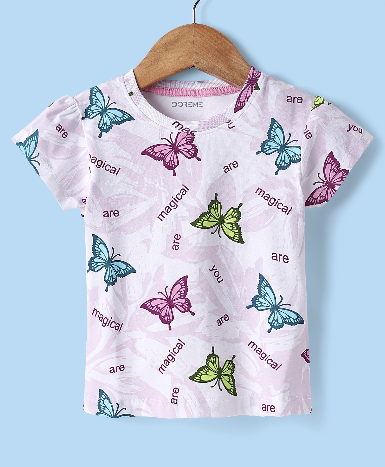 Doreme Single Jersey Knit Half Sleeves T-Shirt with Butterfly & Text Print - Lavender-image-16