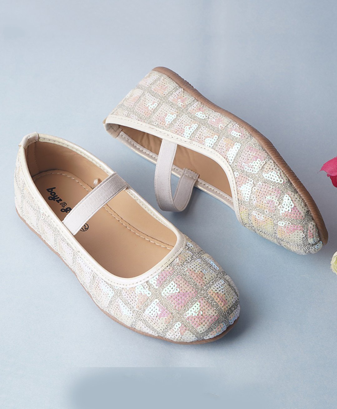 boyz n galz Sequins Embellished Checked Ballerinas - White-image-36
