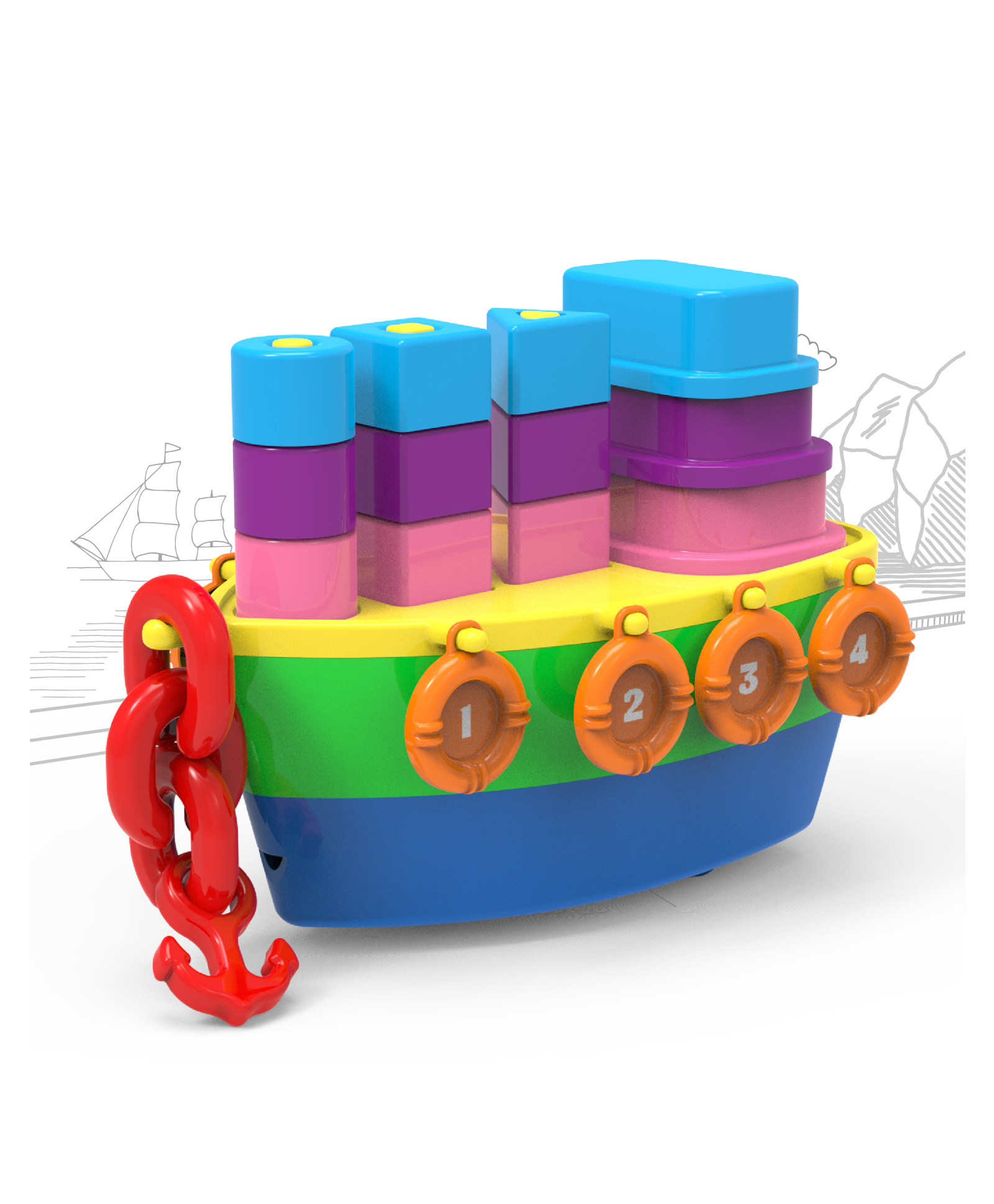 li'l wizards Lil Diva Stack Nest N Link Pull-Along Ship Station - Red-picture-10