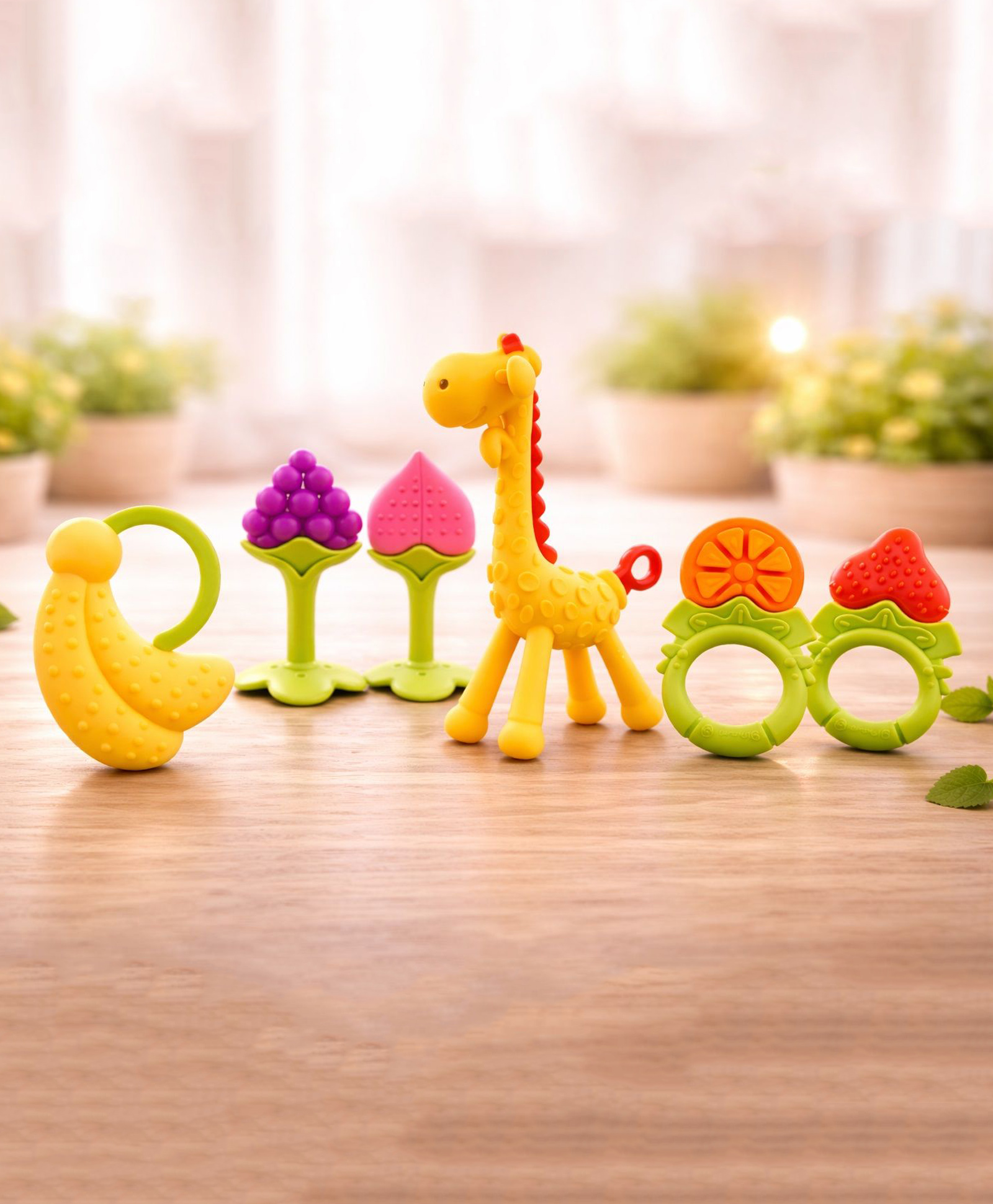 Kritiu Baby Silicone Fruit & Giraffe Shape Teether Combo Pack Of 6 - Multicolor-picture-26