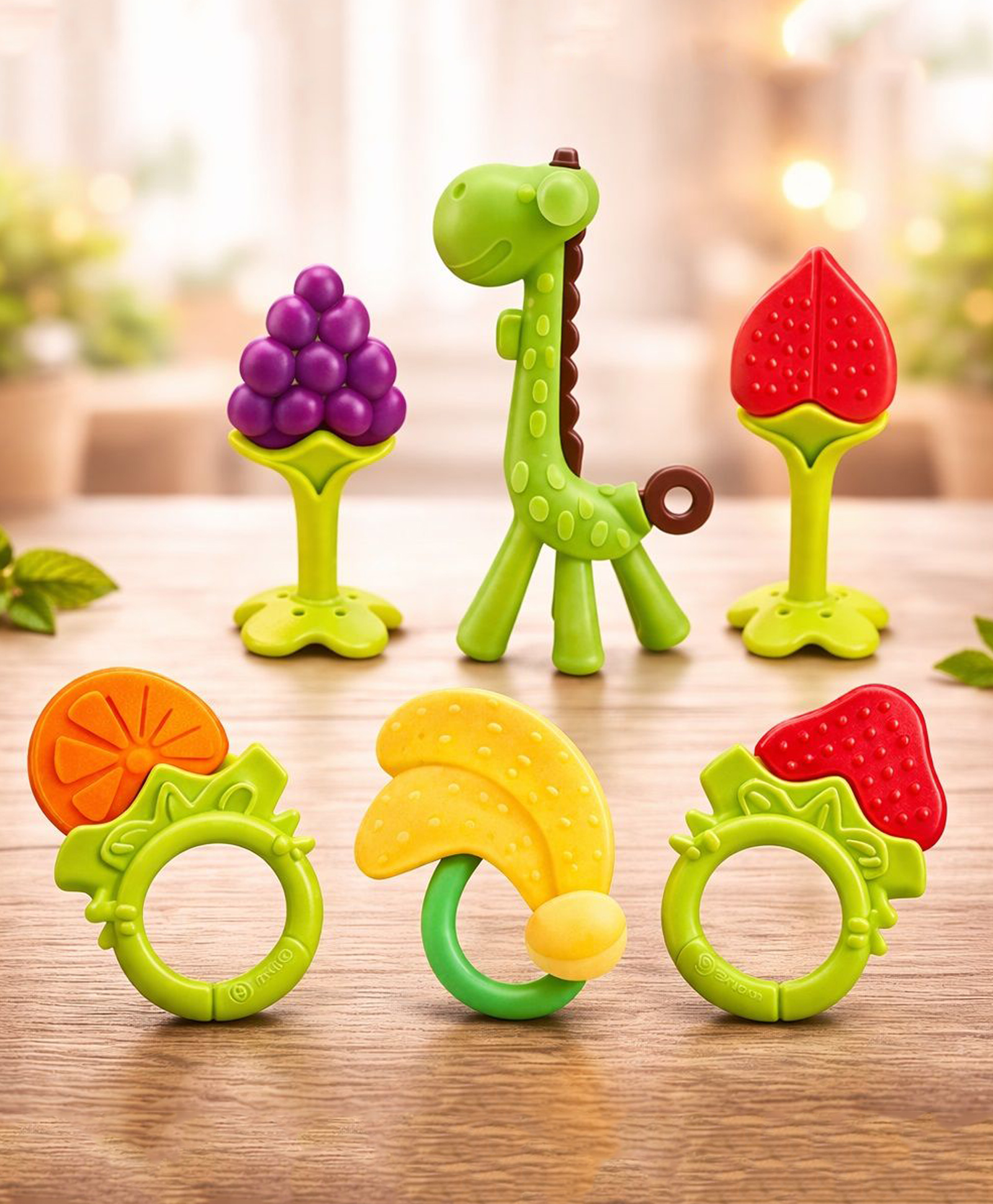 Kritiu Baby Silicone Fruit & Giraffe Shape Teether Combo Pack Of 6 - Multicolor-picture-27
