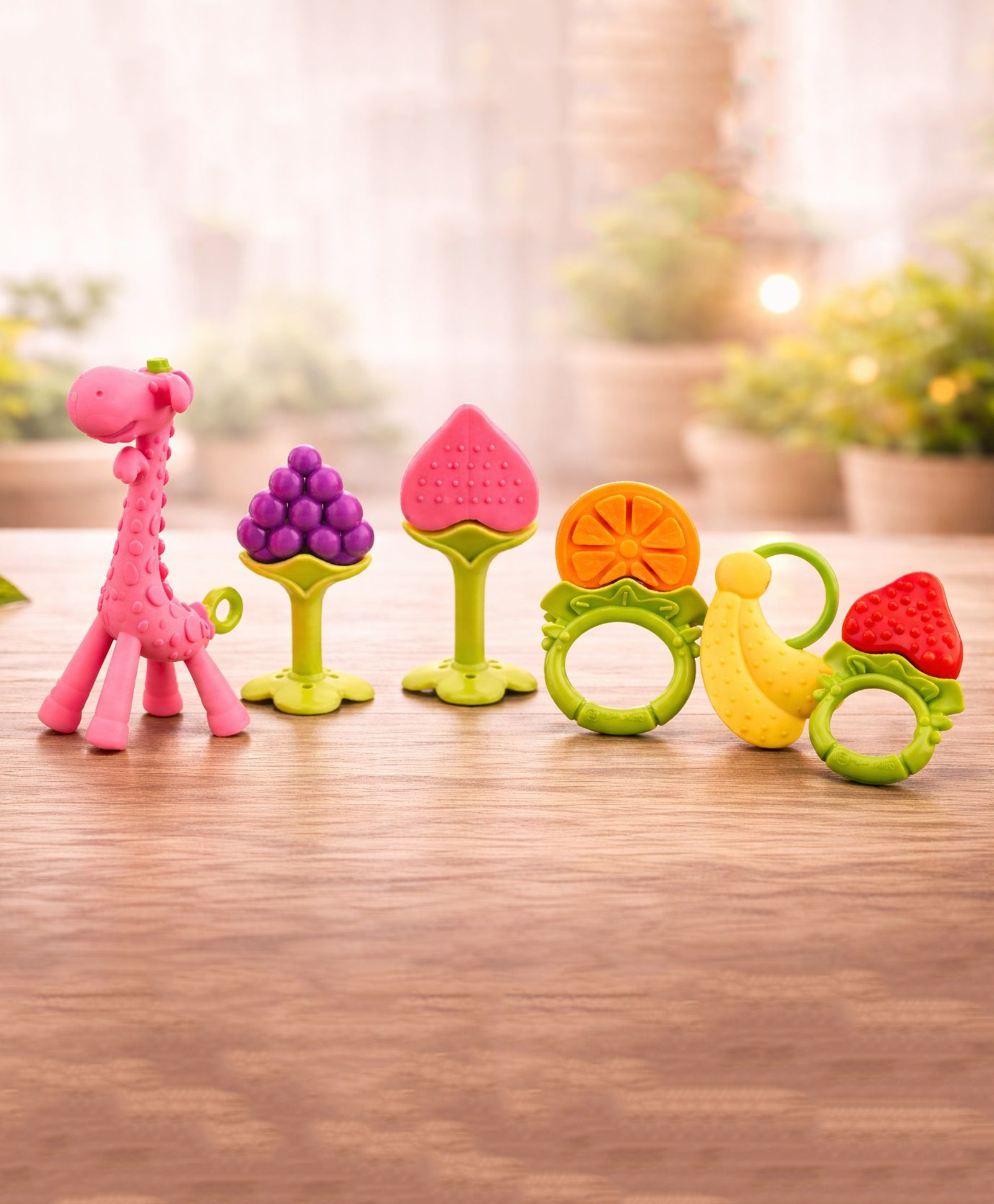 Kritiu Baby Silicone Fruit & Giraffe Shape Teether Combo Pack Of 6 - Multicolor-image-9