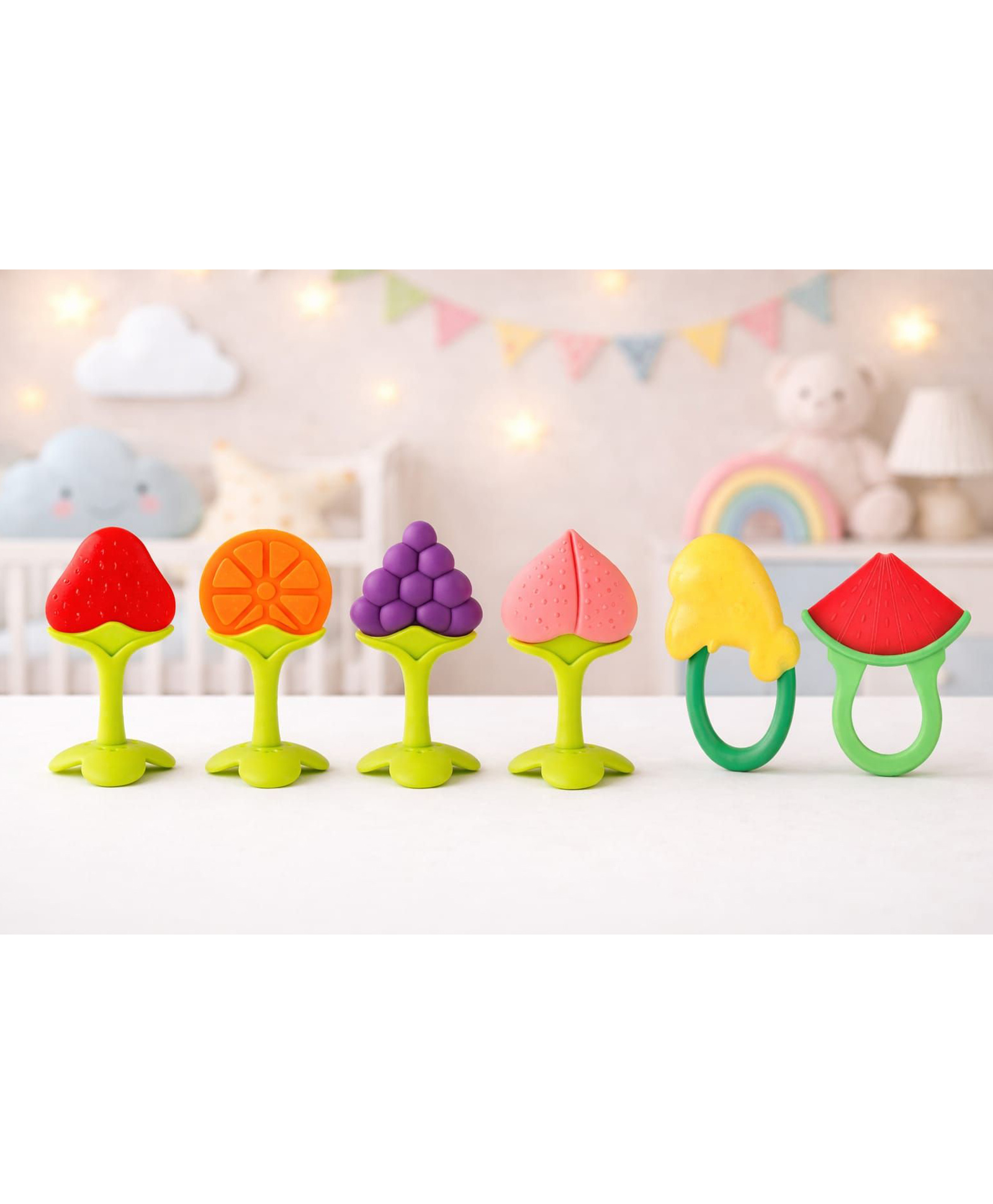 Kritiu Fruit Shaped Silicone Stand Teether Pack Of 6 - Multicolour-picture-31