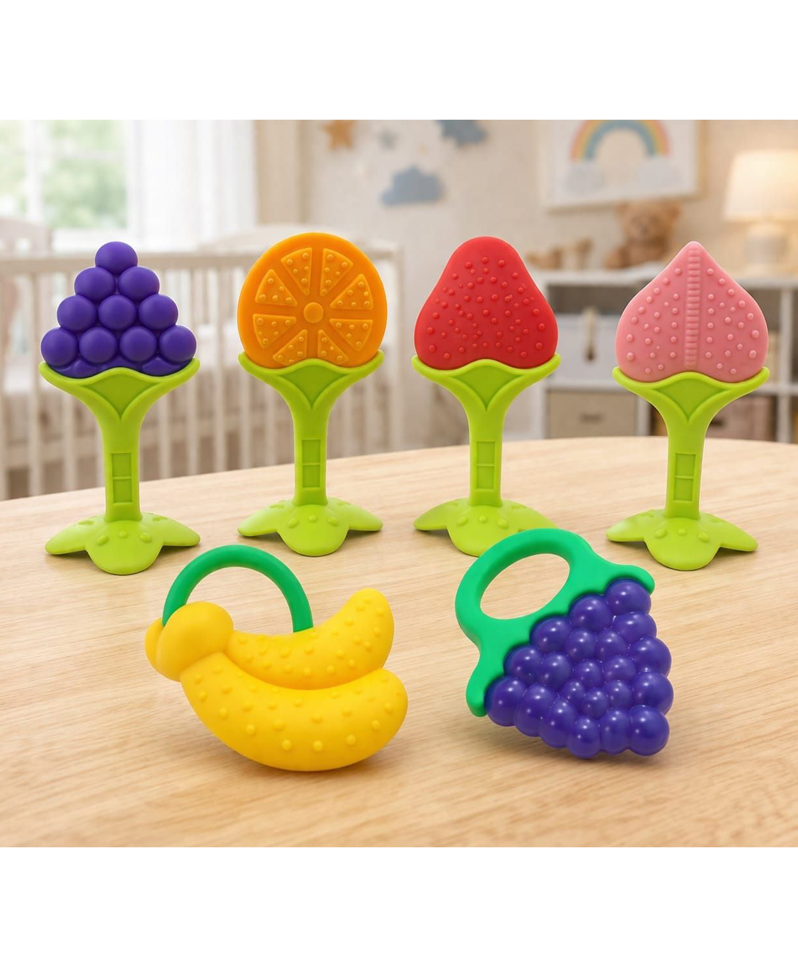 Kritiu Fruit Shaped Silicone Stand Teether Pack Of 6 - Multicolour-picture-39