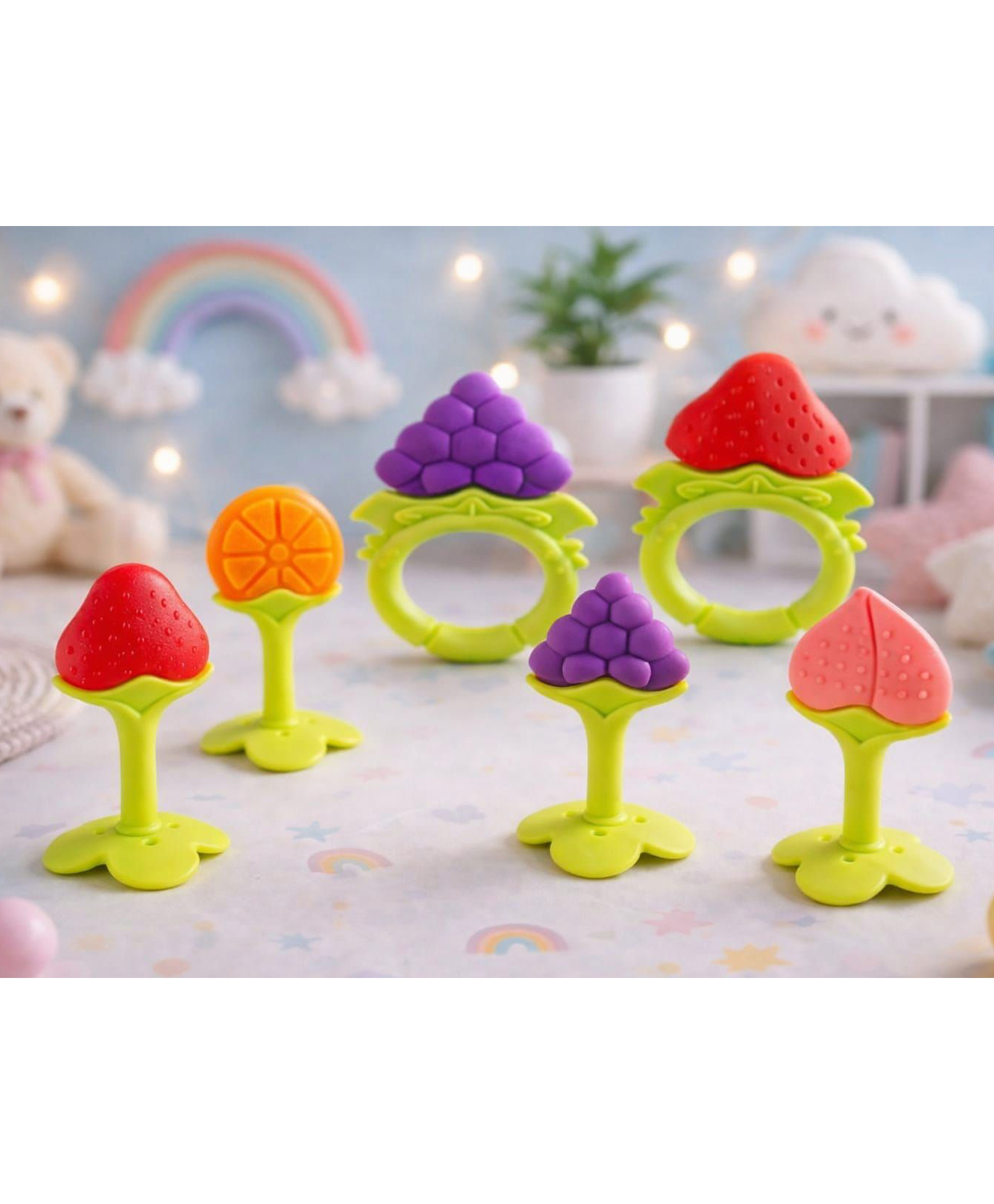 Kritiu Fruit Shaped Silicone Stand Teether Pack Of 6 - Multicolour-picture-32