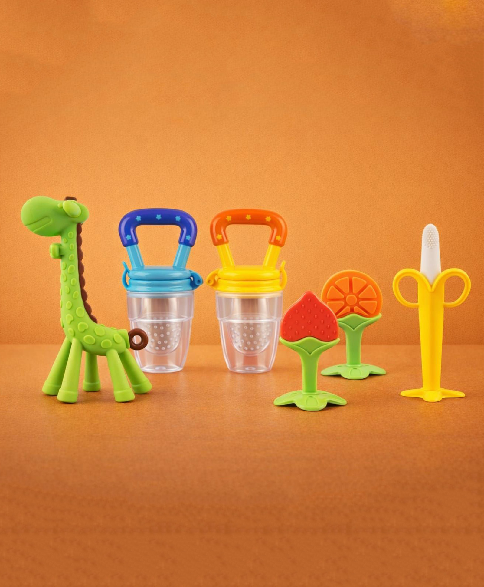 Kritiu Baby Silicone Teether Fruit Nibbler & Toothbrush Combo Pack Of 6 Non Toxic BPA Free Teething Toys - Multicolor-picture-16