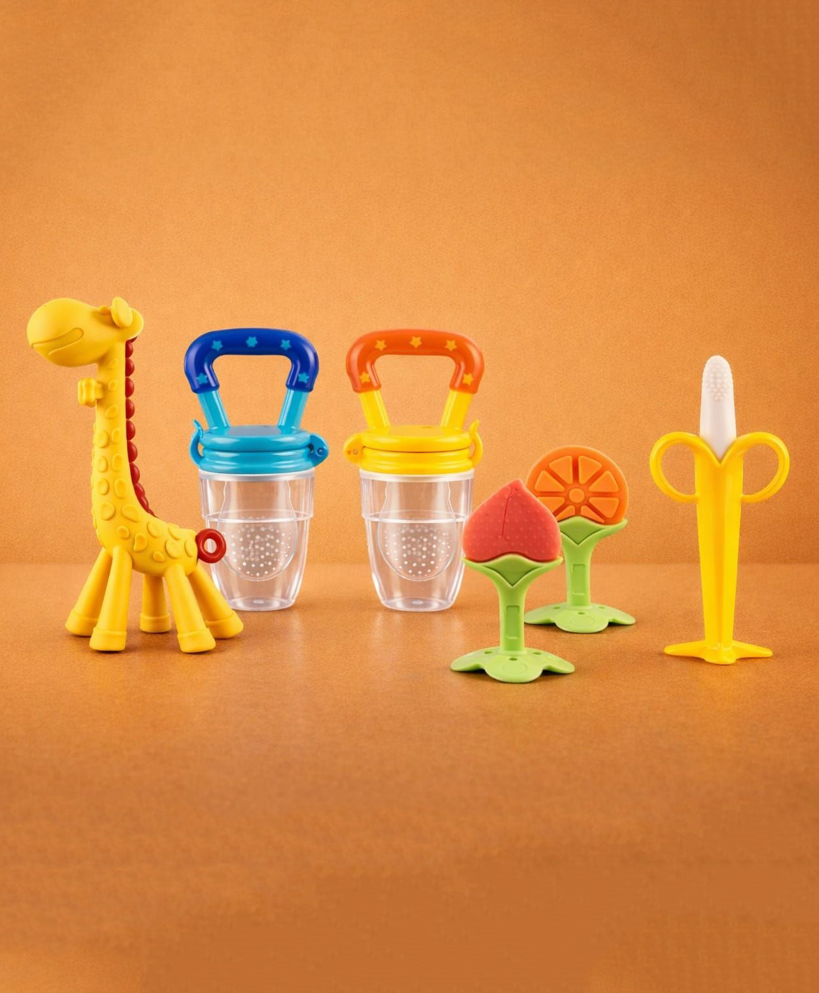 Kritiu Baby Silicone Teether Fruit Nibbler & Toothbrush Combo Pack Of 6 Non Toxic BPA Free Teething Toys - Multicolor-picture-13