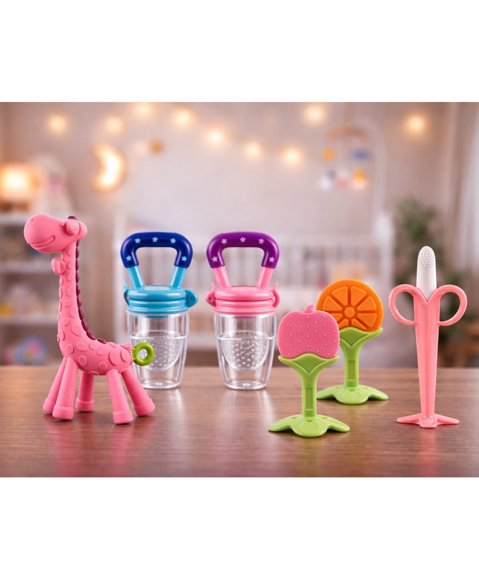 Kritiu Baby Silicone Teether Fruit Nibbler & Toothbrush Combo Pack Of 6 Non Toxic BPA Free Teething Toys - Multicolor-picture-12