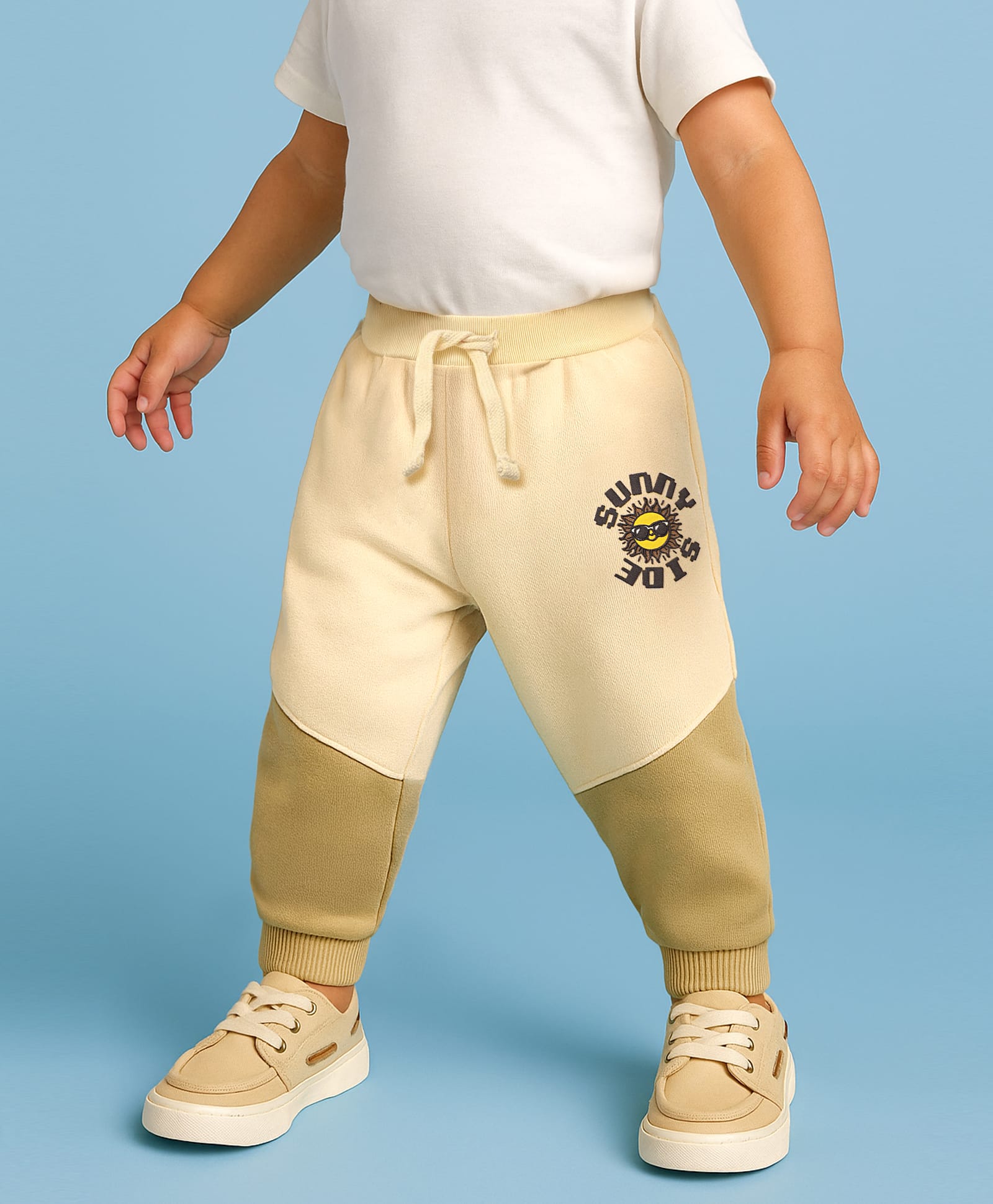 Babyoye 100% Cotton Terry Knit Full Length Lounge Pant With Text Print & Cut & Sew Design- Cream-picture-11