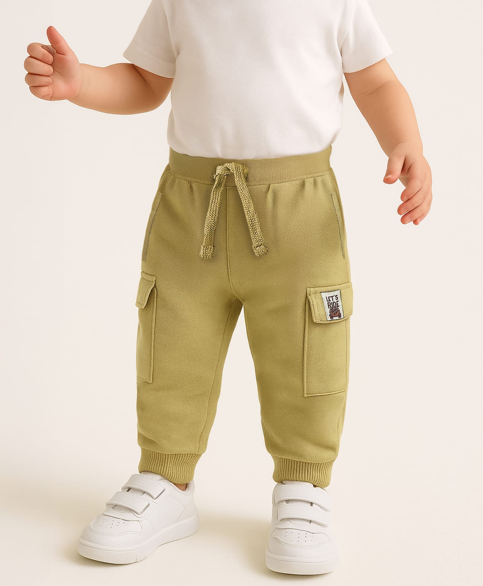 Babyoye 100% Cotton Terry Knit Full Length Lounge Pant With Text Print - Beige-picture-11