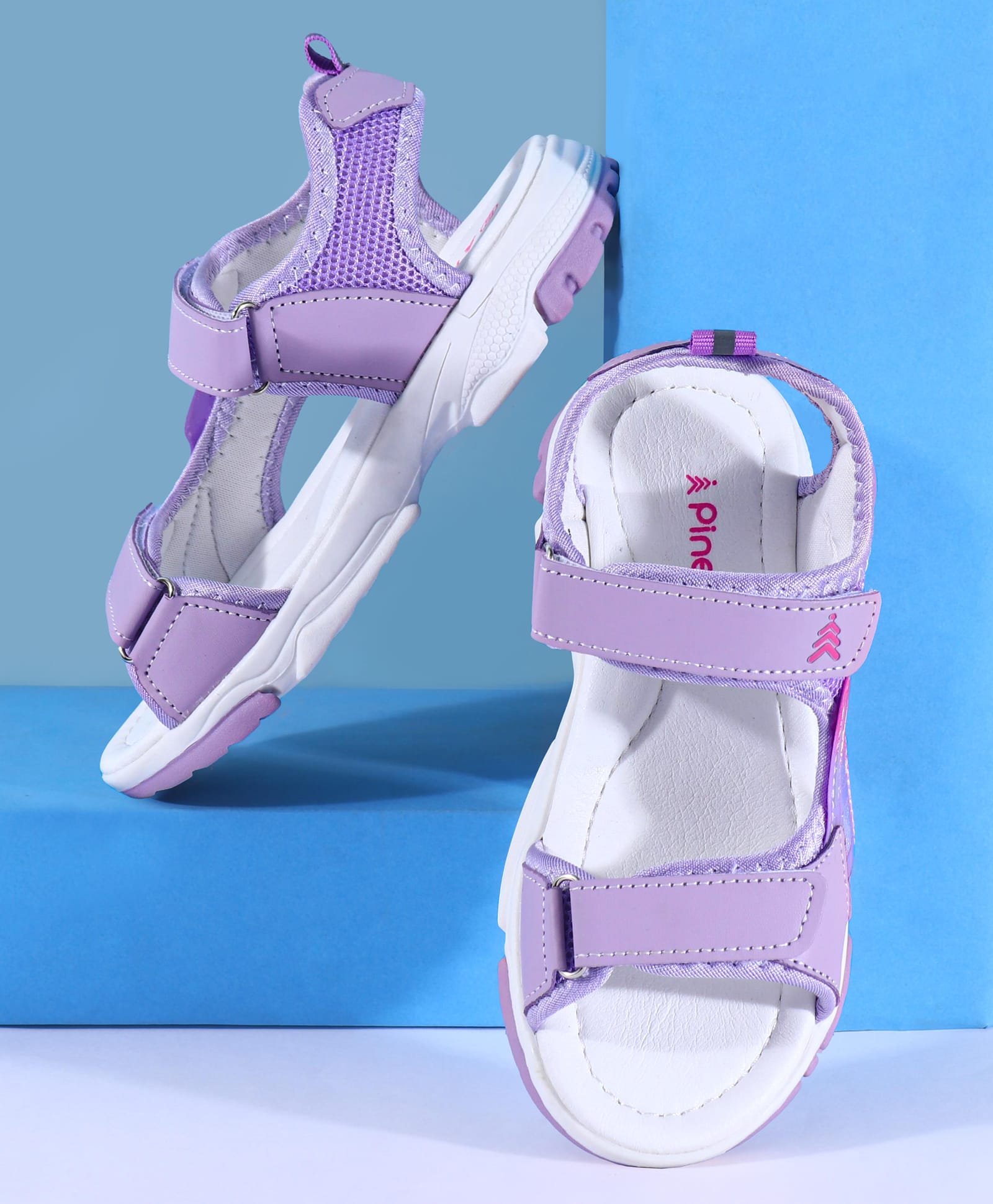 Pine Kids Sandals with Velcro Closure & Hearts Print - Purple