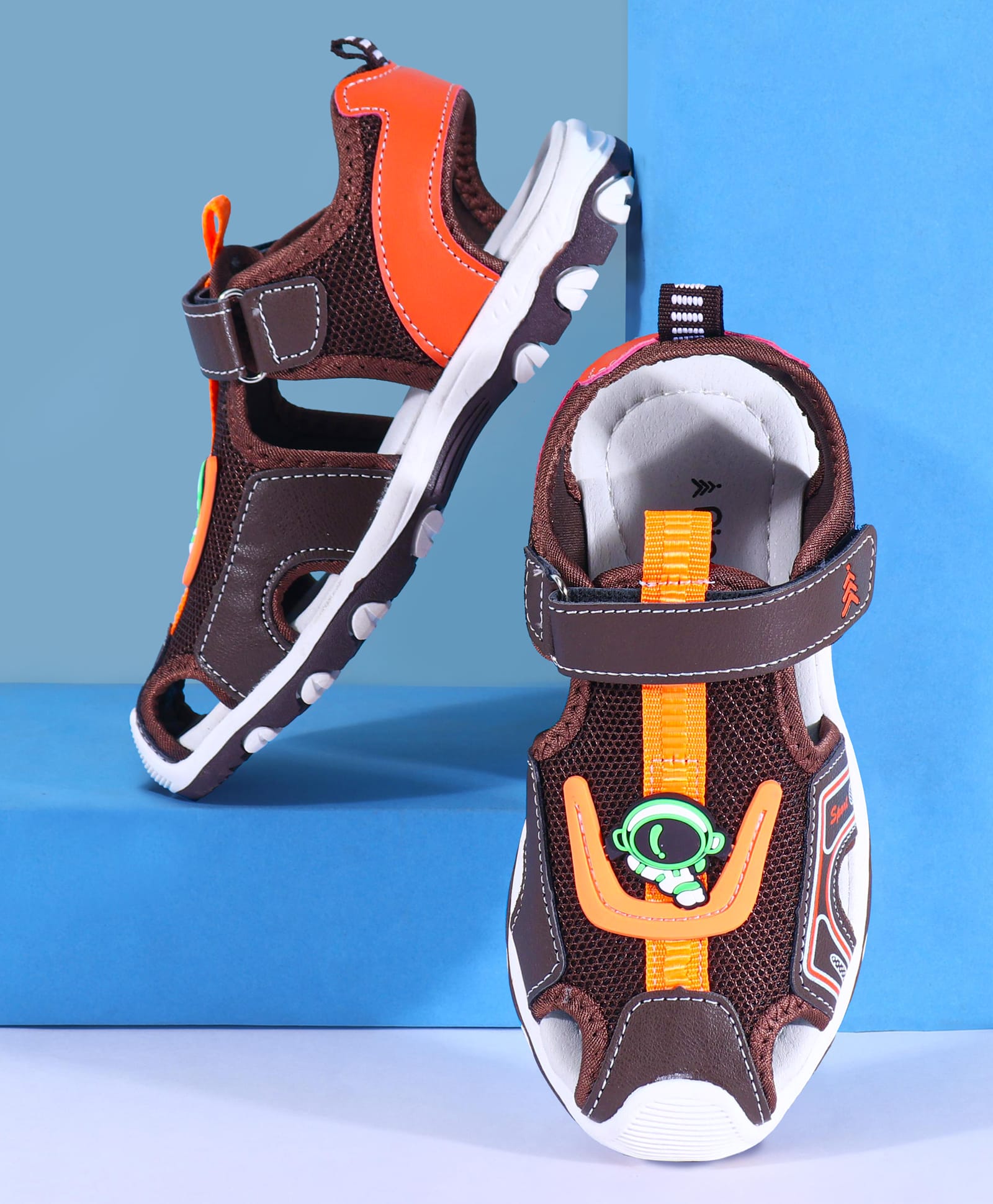 Pine Kids Sandals with Velcro Closure & Astronaut Applique - Brown-image-39