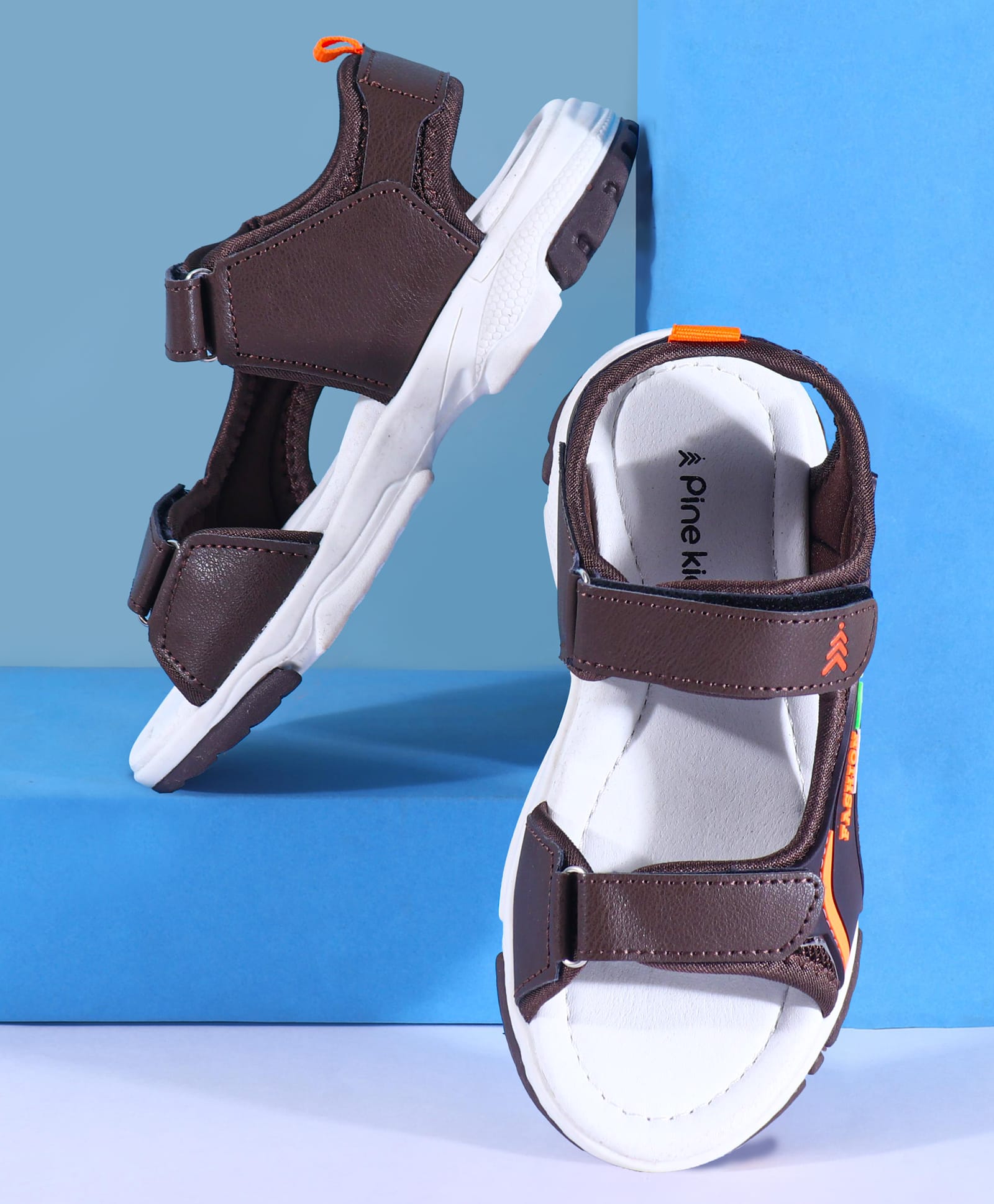 Pine Kids Sandals with Velcro Closure & Text Print - Brown-image-44