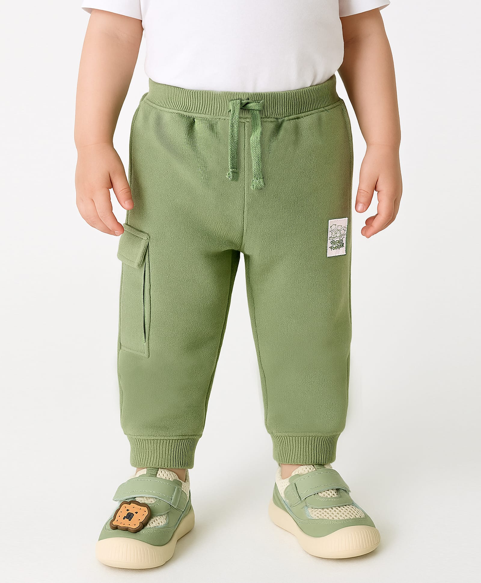 Babyoye 100% Cotton Knit Full Length Lounge Pants with Animal Patch & Cargo Pockets - Green-picture-33
