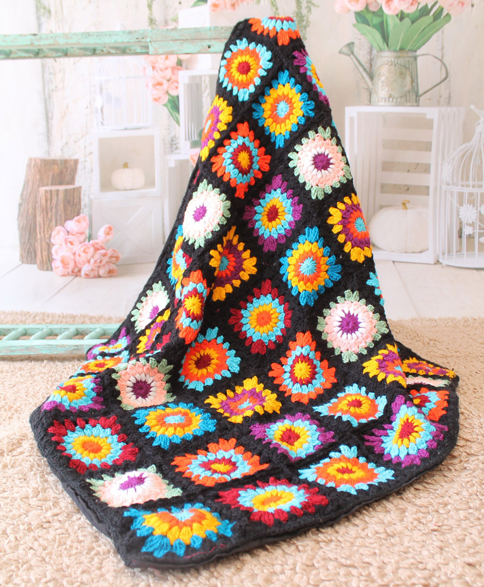 Woonie Handmade Granny Square Crib Blanket - Black-image-42