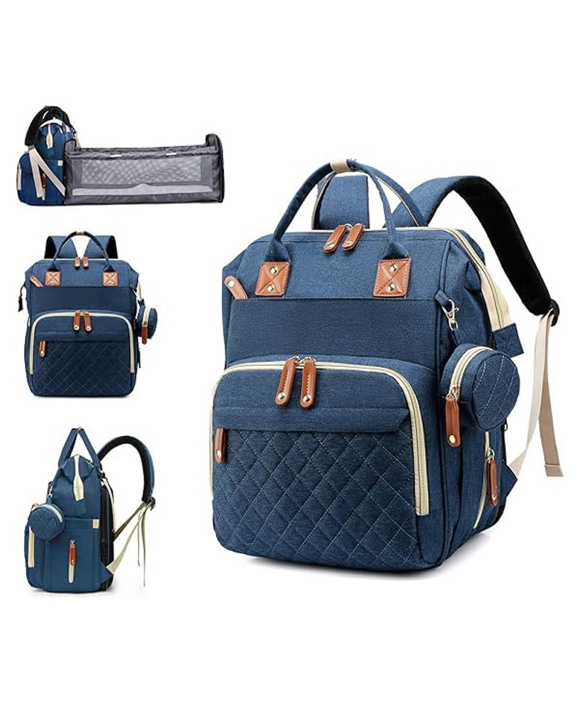 Winnies Diaper Bag With Changing Station | Mummy Bag With Bassinet | Bed Changing Backpack-Blue-picture-12