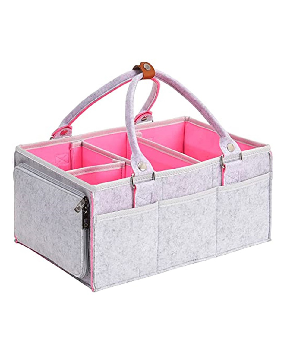 Winnies Baby Diaper Caddy Bag for Smart Mothers Baby Diaper Caddy Organizers-Grey-Pink-image-38