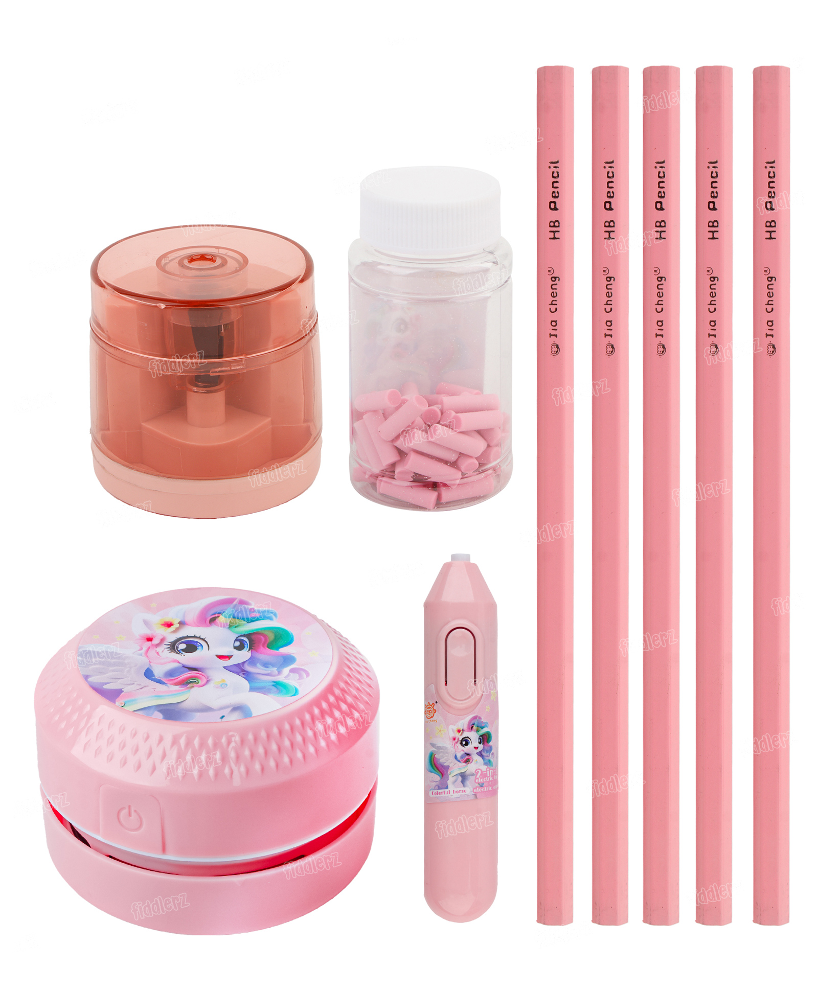Fiddlerz Electric Stationery Set Unicorn Stationery Set Automatic Sharpener For Kids Stationary Items Pencil Eraser Set School Supplies Return Gifts For Kids-image-39