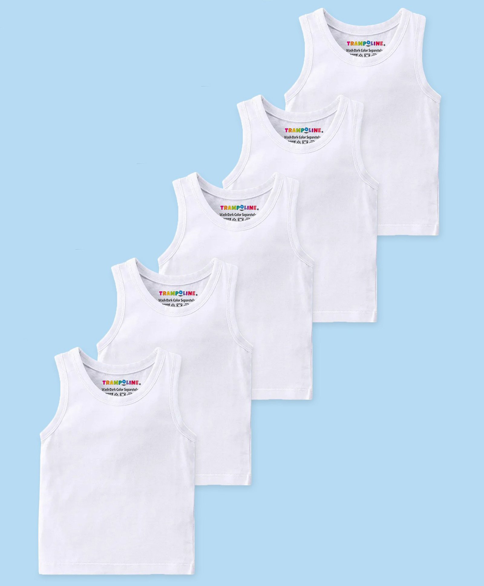 Trampoline Cotton Pack Of 5 Sleeveless Solid Vests - White-image-16