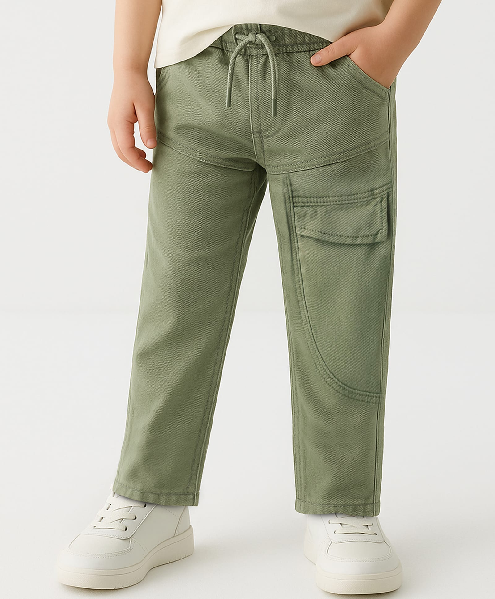 Babyhug Denim Full Length Washed Jeans With Stretch - Olive Green-image-33